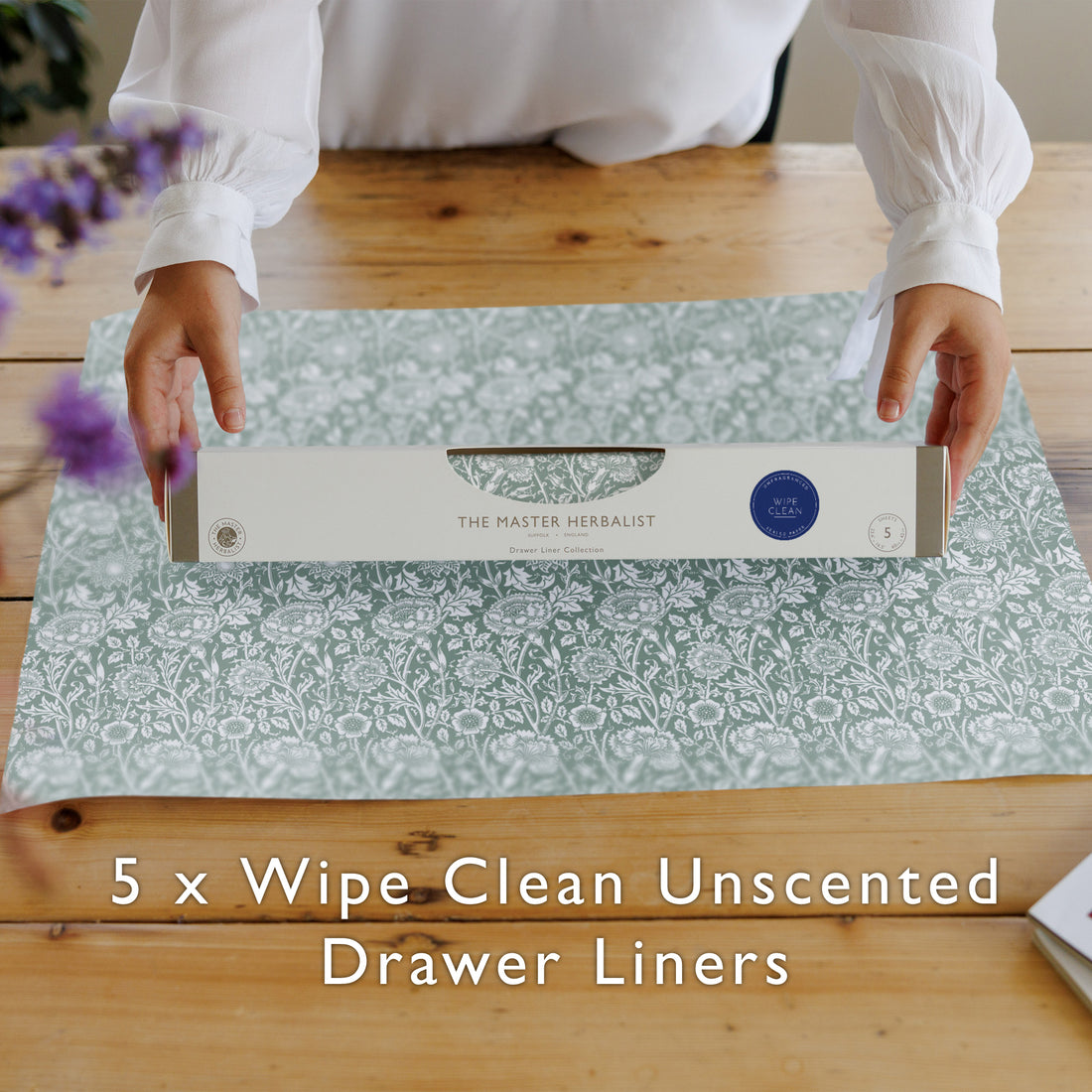 THE MASTER HERBALIST Wipe Clean Drawer Liners William Morris Wipe Clean & Unscented Drawer Liners in DUCK EGG BLUE