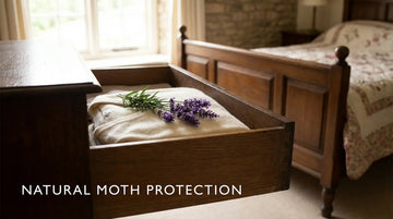 Folded cashmere sweater in a wood drawer with lavender, a classic natural moth repellent.