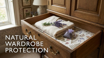 An organized drawer with a cashmere sweater and lavender, illustrating a natural moth repellent strategy.