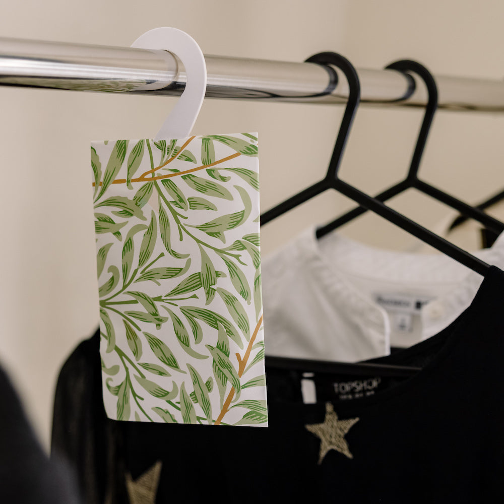 SANDALWOOD Scented Wardrobe Freshener in a WILLIAM MORRIS Inspired WILLOW Design | Contains Essential Oils | PACK OF 2 | Made in the UK.