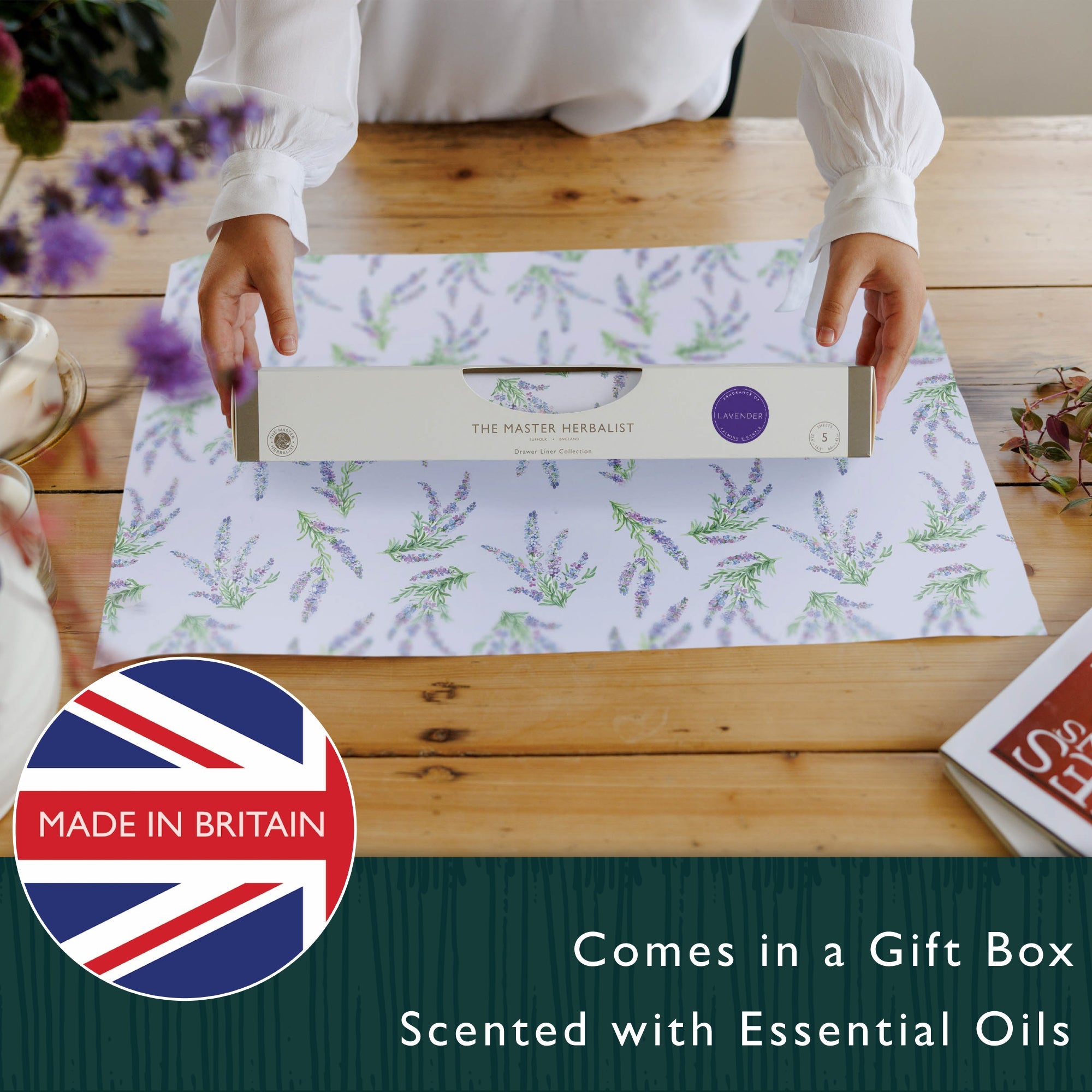 SUFFOLK LAVENDER SCENTED Drawer Liners in a Floral Design - Scented Drawer Liners - The Master Herbalist