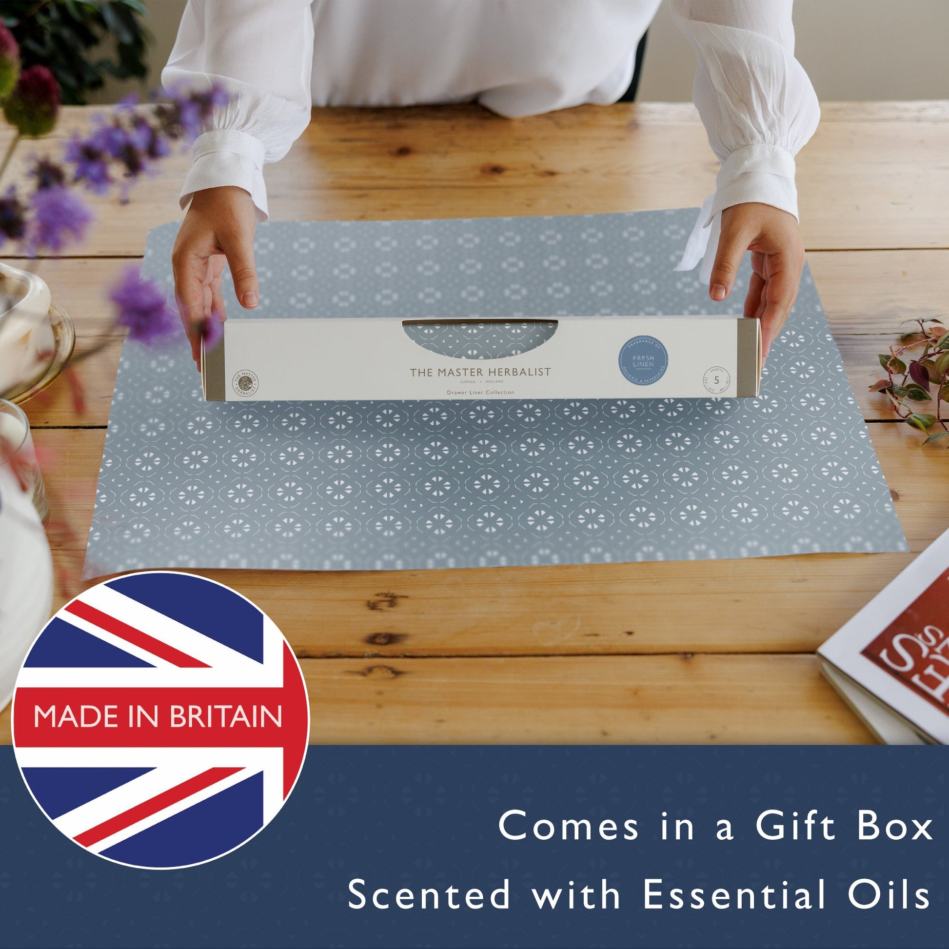 FRESH LINEN Scented Drawer Liners in a DUSK BLUE - Scented Drawer Liners - The Master Herbalist