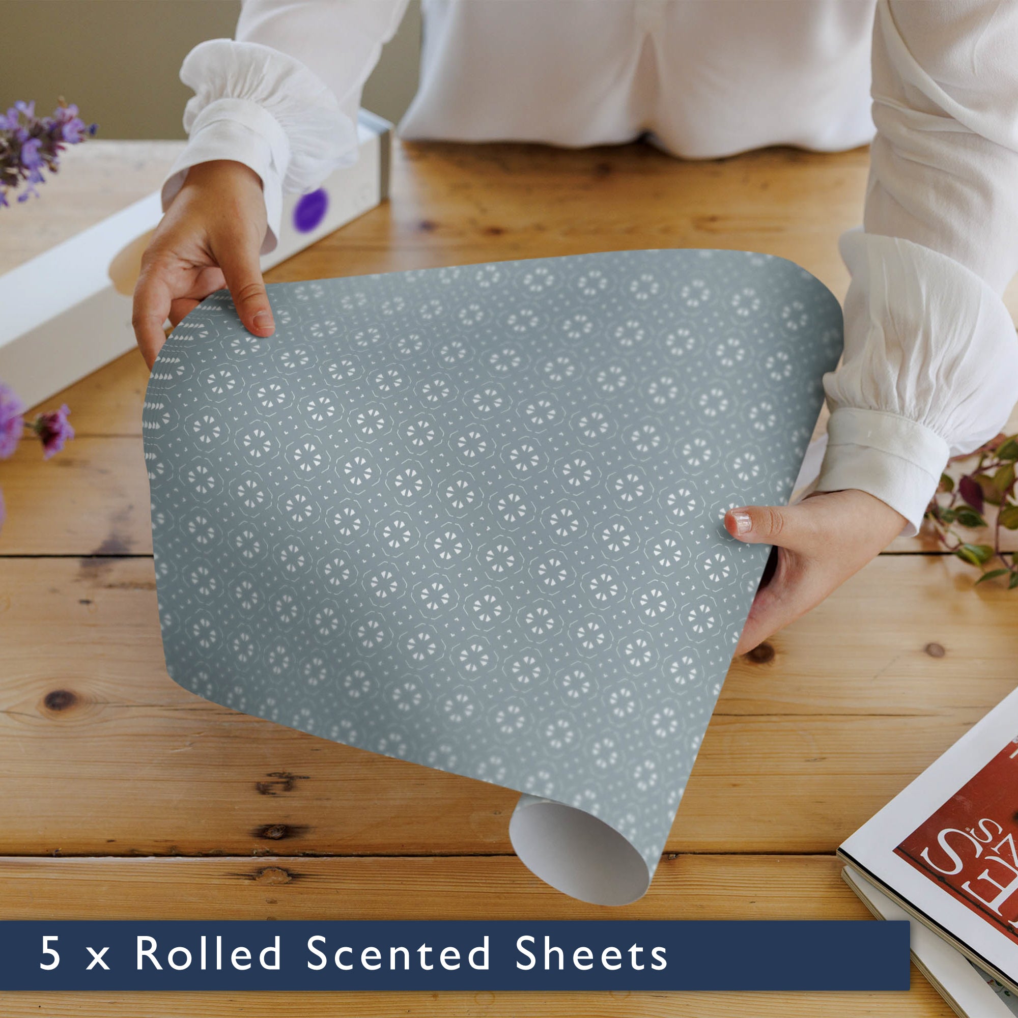 FRESH LINEN Scented Drawer Liners in a DUSK BLUE