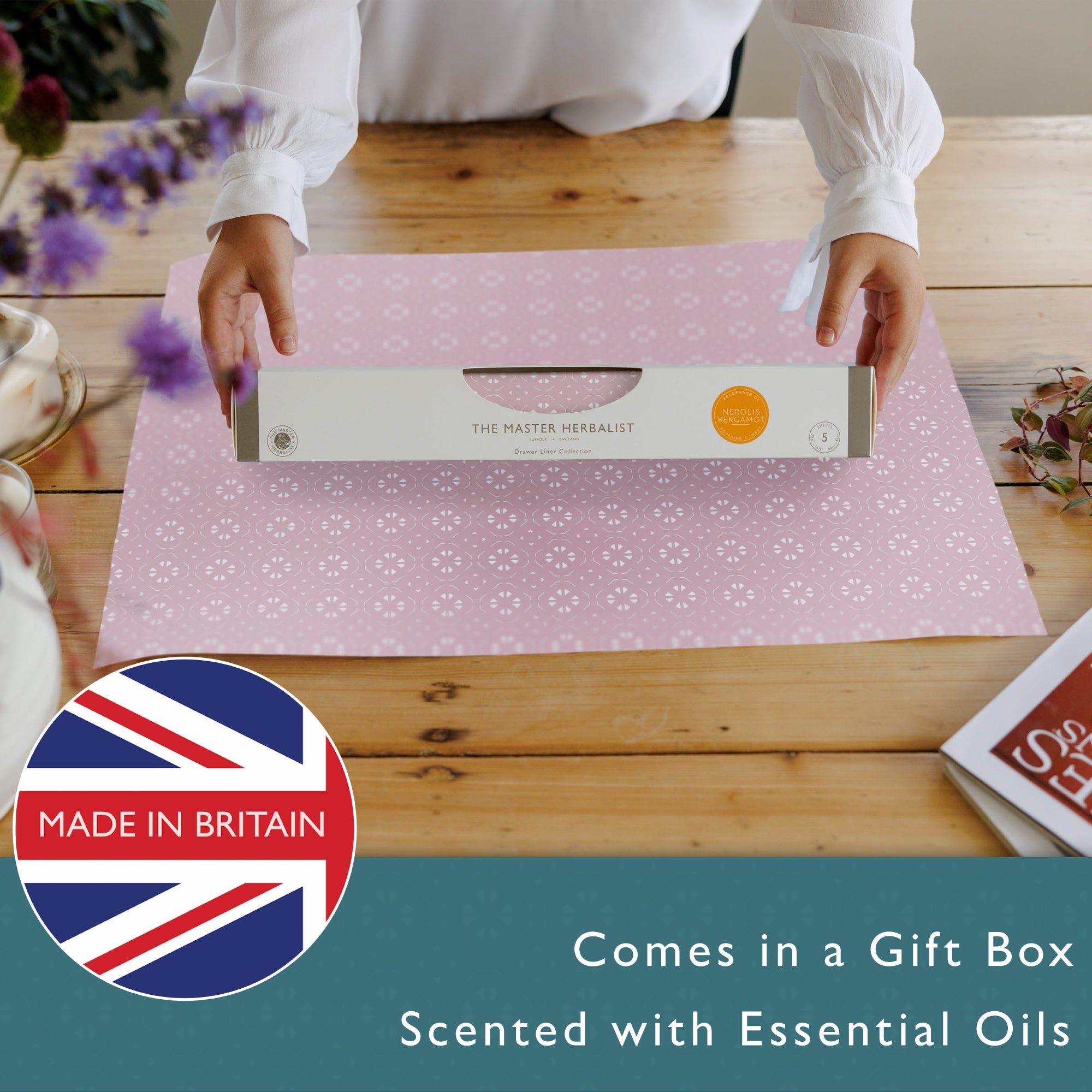 NEROLI & BERGAMOT Scented Drawer Liners in HELEBORE PINK
