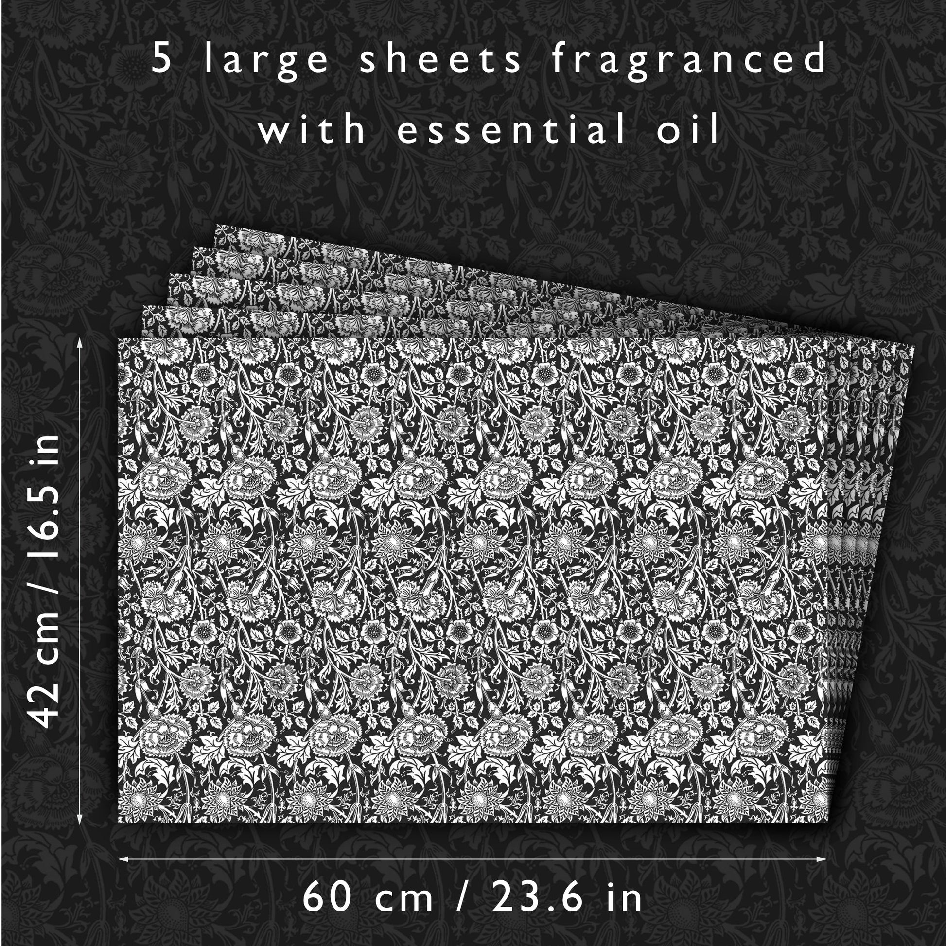 SANDALWOOD SCENTED Drawer Liners in BLACK William Morris Design - Scented Drawer Liners - The Master Herbalist