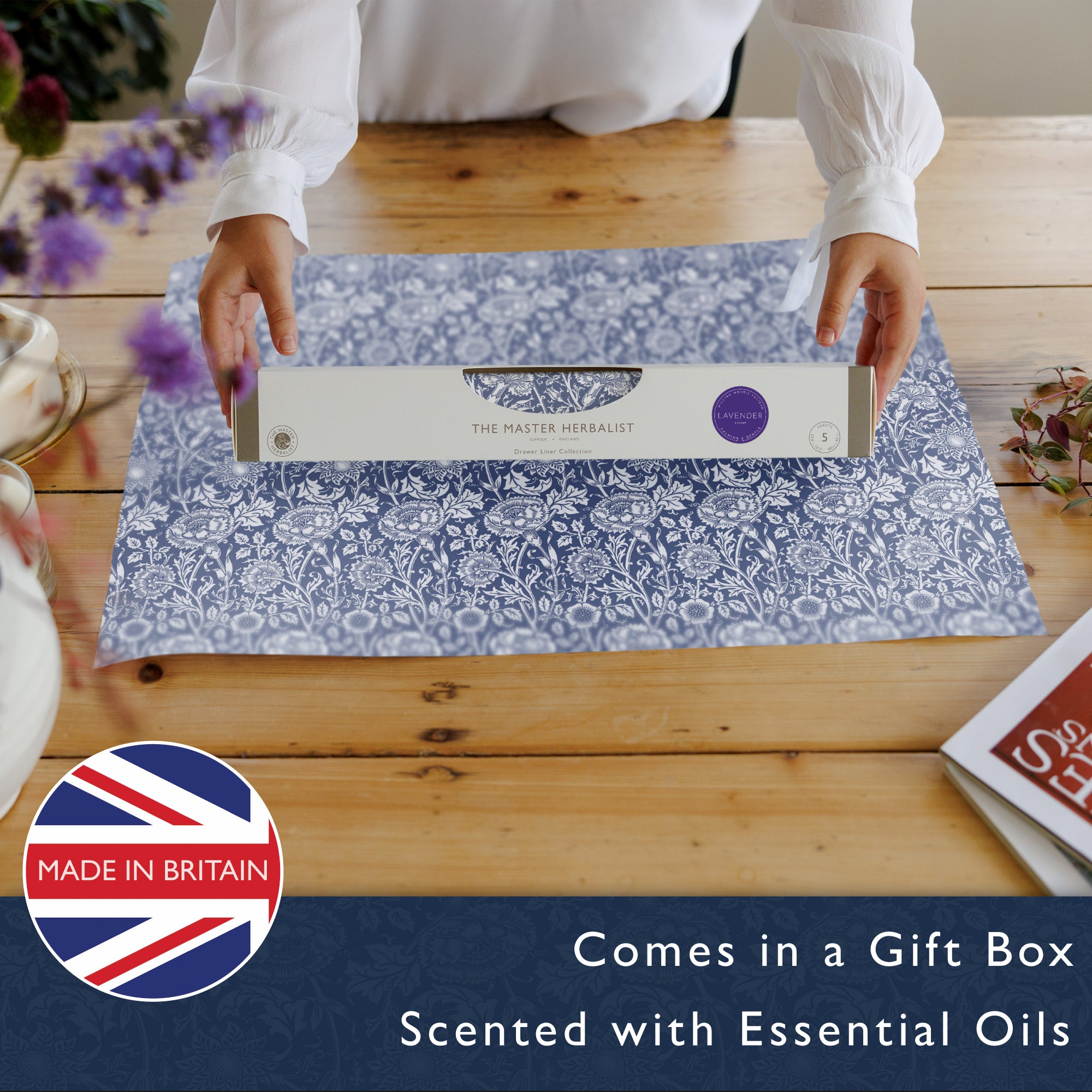 LAVENDER SCENTED Drawer Liners in BLUE William Morris Design