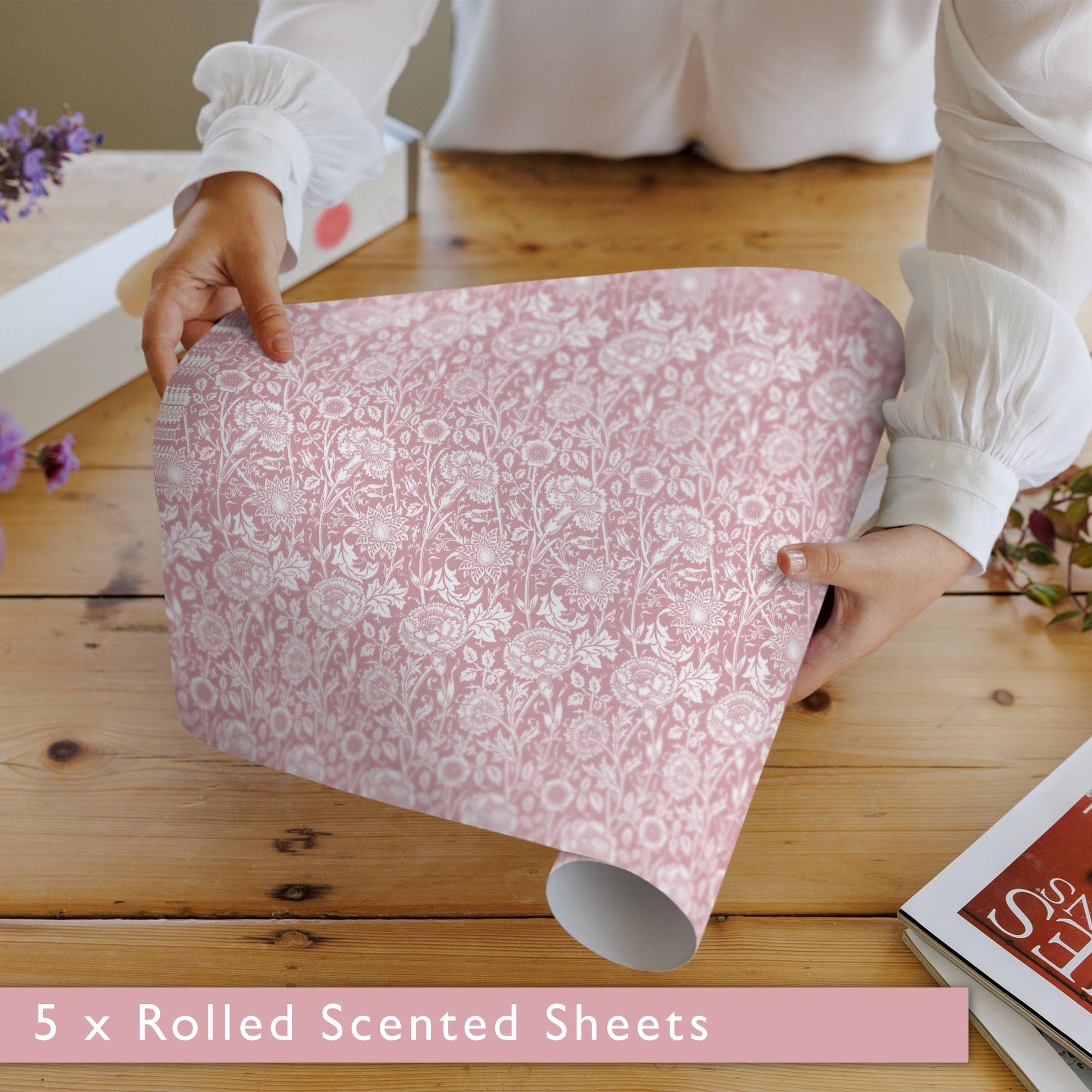 ROSE SCENTED Drawer Liners in PINK William Morris Design - Scented Drawer Liners - The Master Herbalist