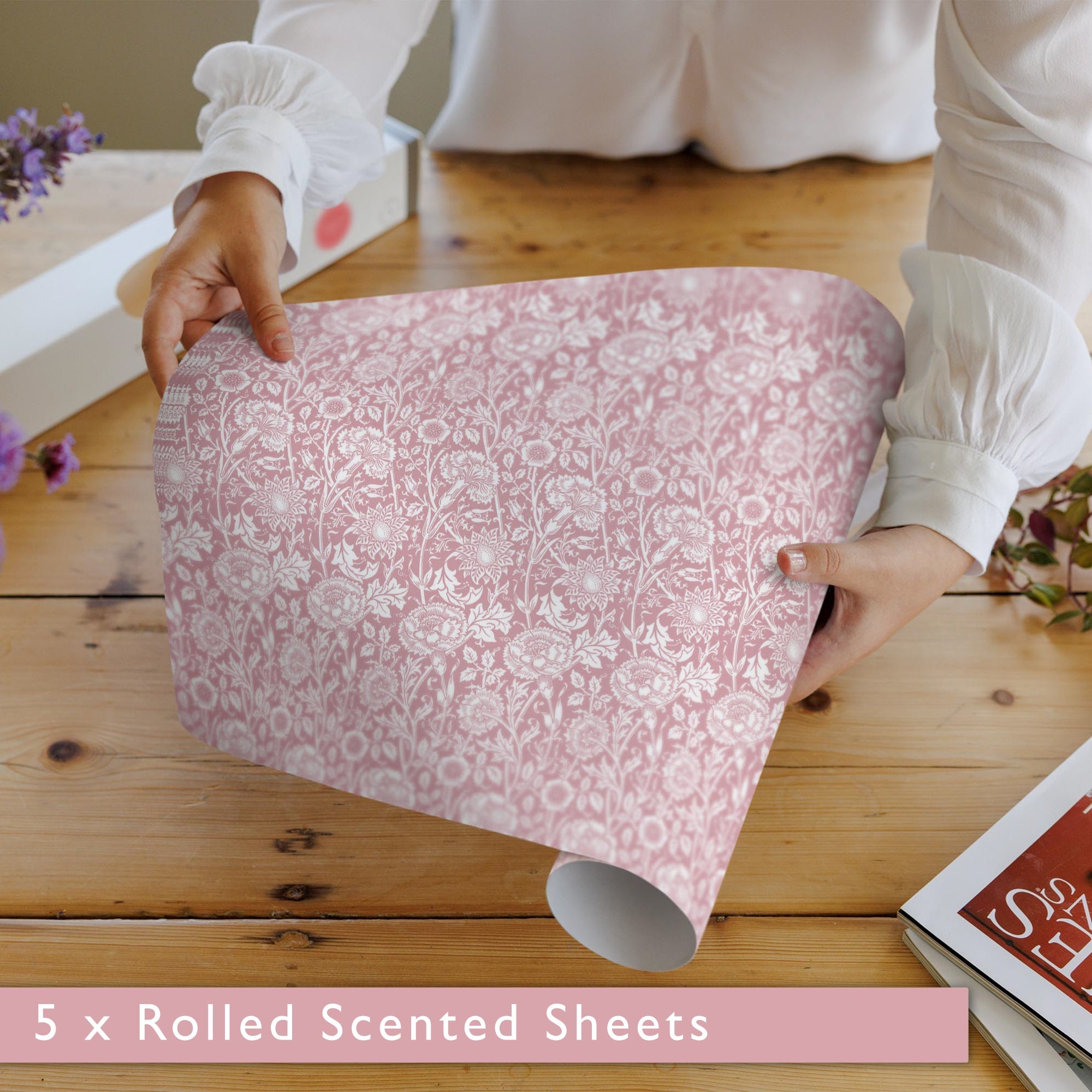 ROSE SCENTED Drawer Liners in PINK William Morris Design - Scented Drawer Liners - The Master Herbalist