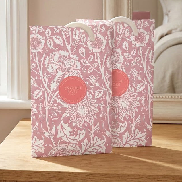 ROSE Scented Wardrobe Freshener in a WILLIAM MORRIS Design in PINK | Pack of 2
