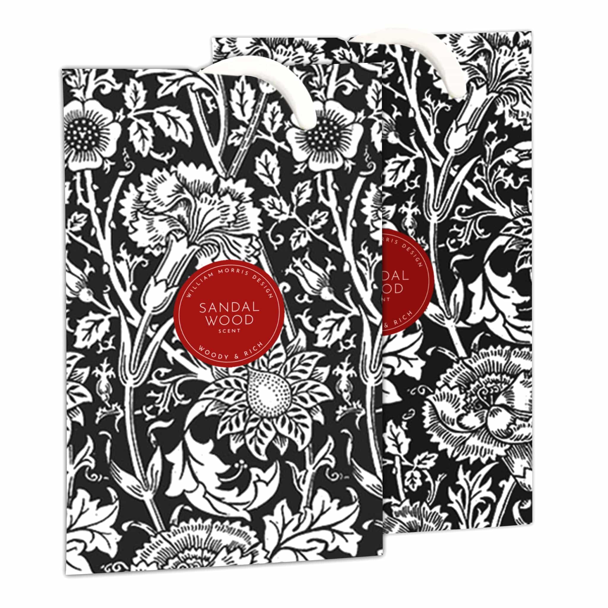 SANDALWOOD Scented Wardrobe Freshener in a WILLIAM MORRIS Design in BLACK | Pack of 2 - Wardrobe Freshener - The Master Herbalist