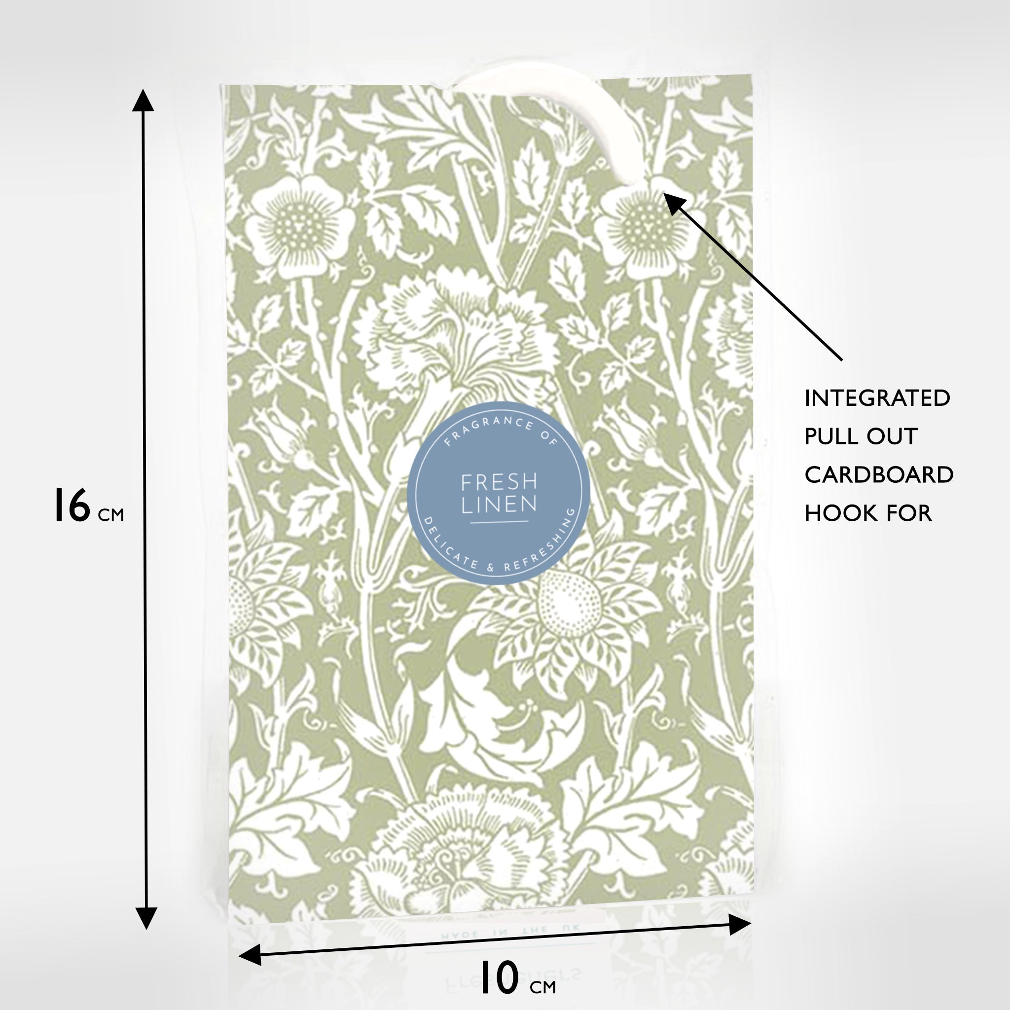 FRESH LINEN Scented Wardrobe Freshener in a WILLIAM MORRIS Design in SAGE GREEN | Pack of 2 - Wardrobe Freshener - The Master Herbalist