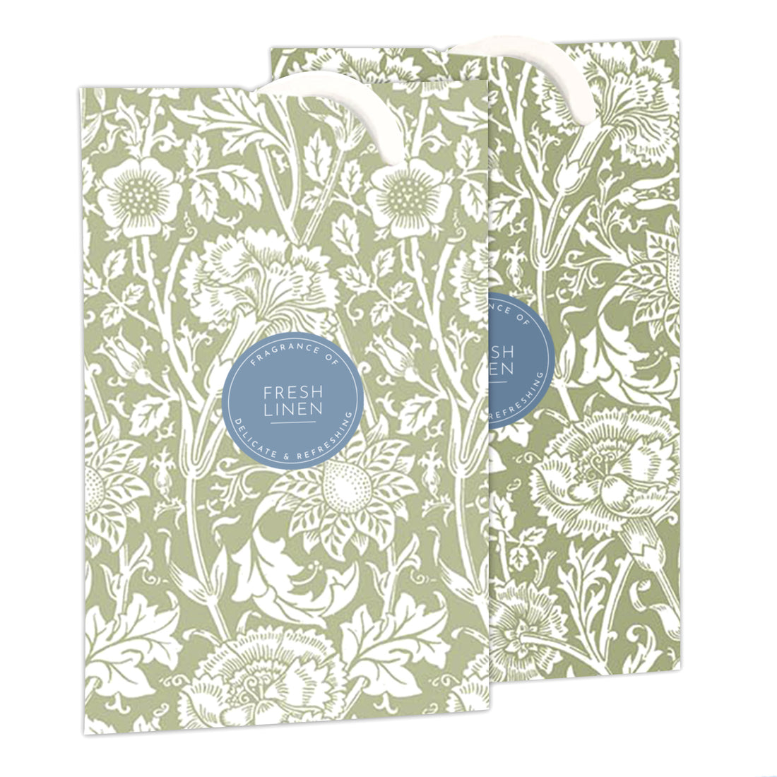 FRESH LINEN Scented Wardrobe Freshener in a WILLIAM MORRIS Design in SAGE GREEN | Pack of 2 - Wardrobe Freshener - The Master Herbalist