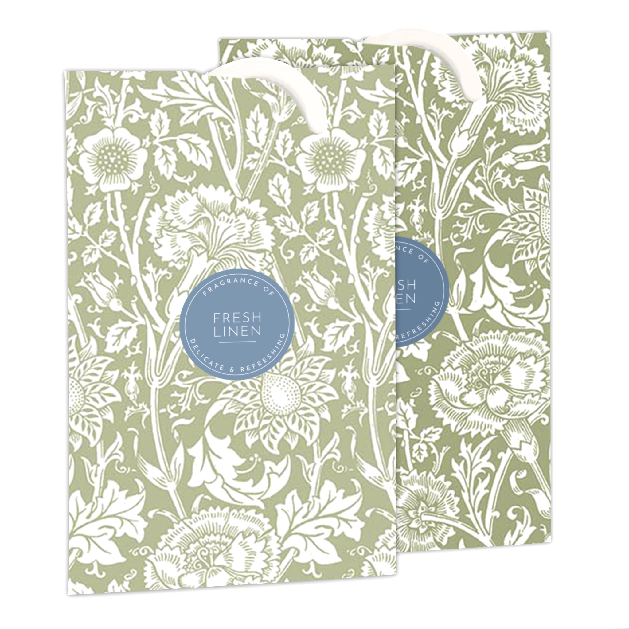 FRESH LINEN Scented Wardrobe Freshener in a WILLIAM MORRIS Design in SAGE GREEN | Pack of 2 - Wardrobe Freshener - The Master Herbalist