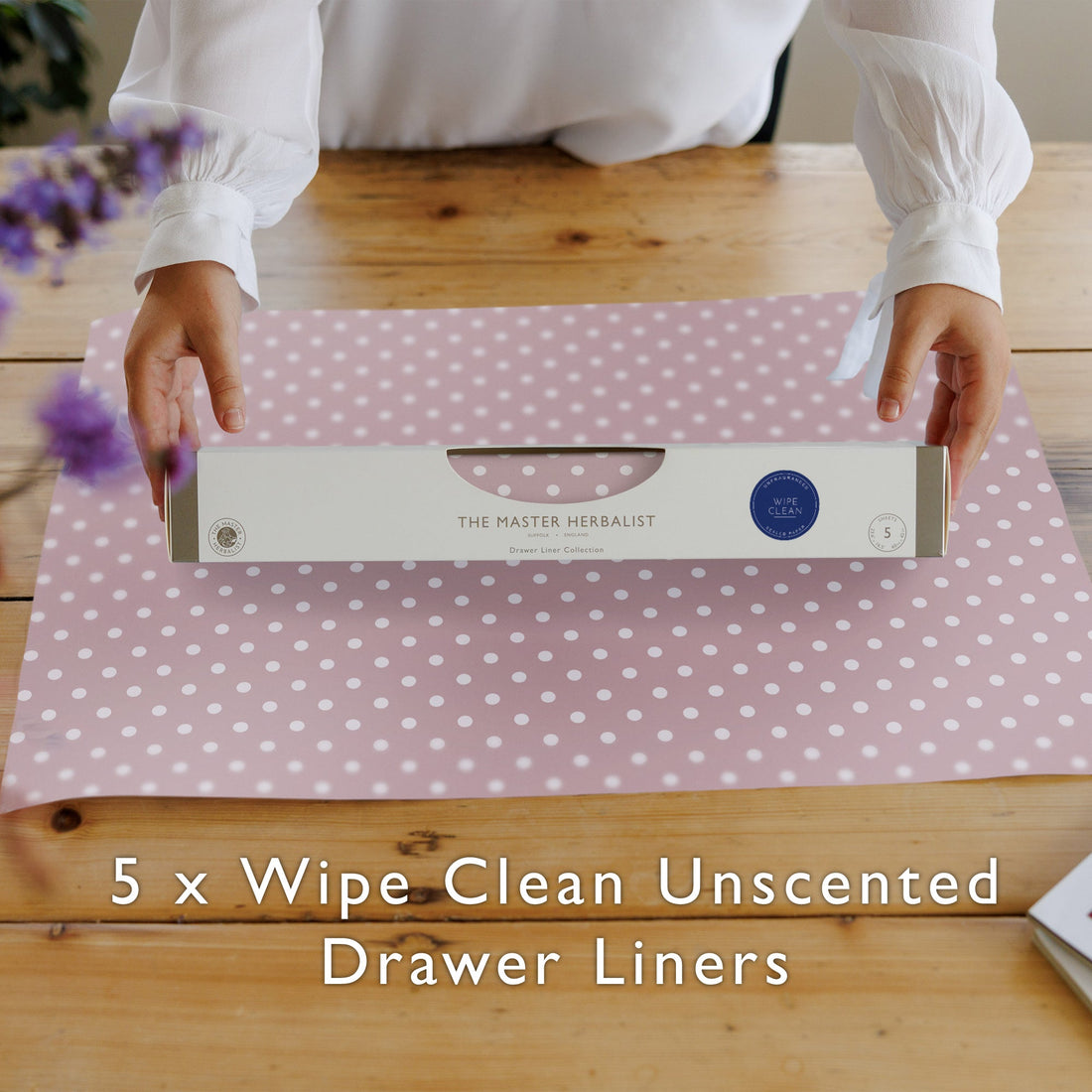 PINK POLKA DOT Wipe Clean & Unscented Drawer Liners - Wipe Clean Drawer Liners - The Master Herbalist