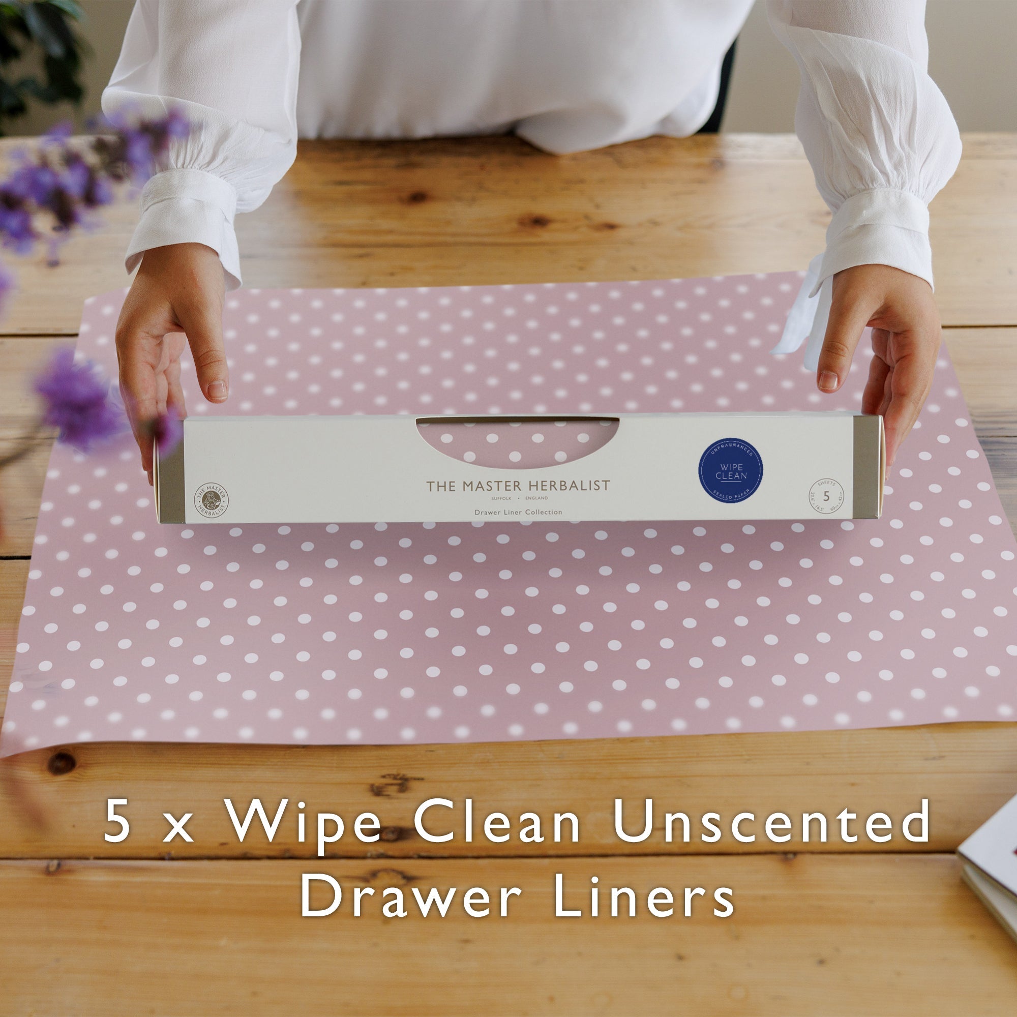 PINK POLKA DOT Wipe Clean & Unscented Drawer Liners - Wipe Clean Drawer Liners - The Master Herbalist