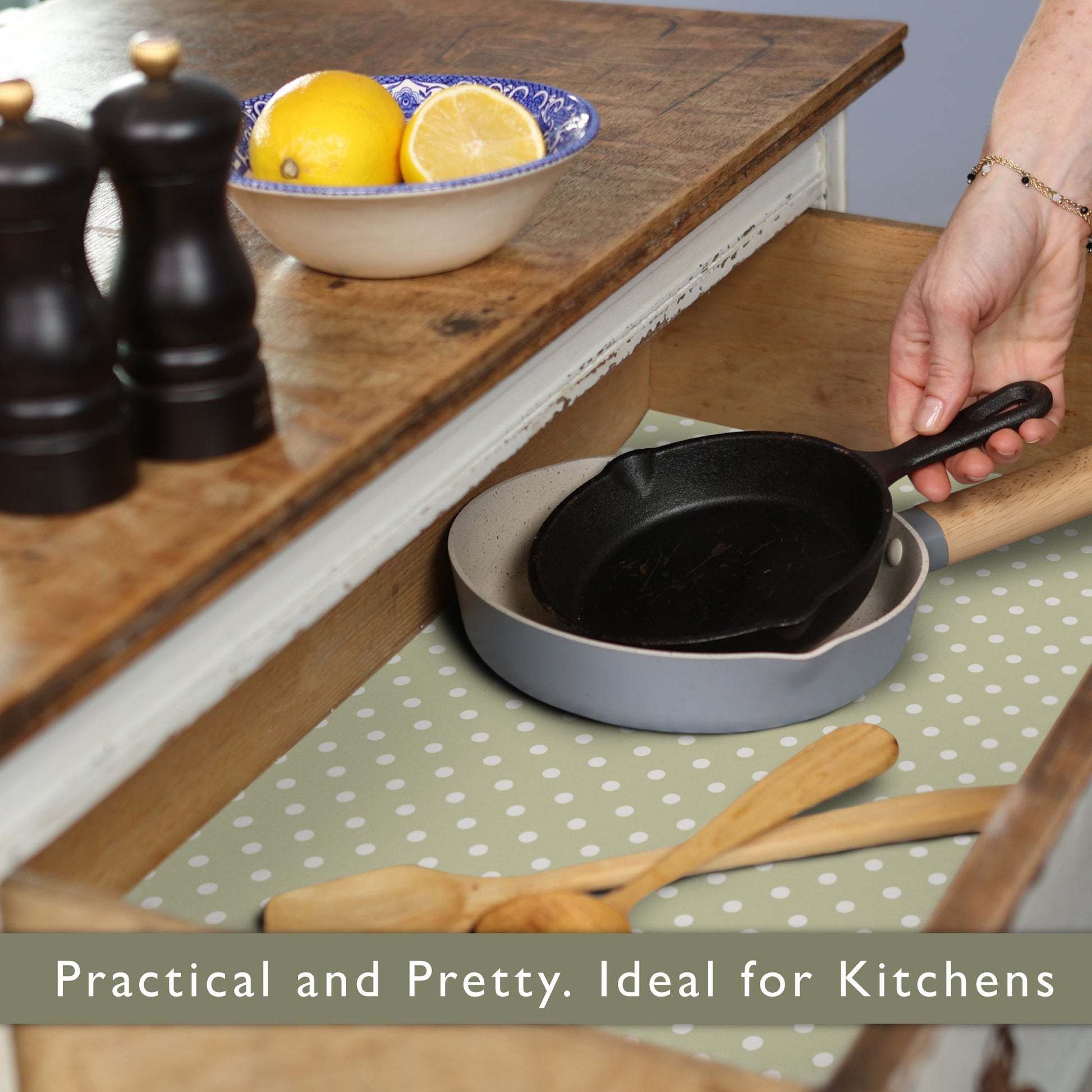 SAGE GREEN POLKA DOT Wipe Clean & Unscented Drawer Liners - Wipe Clean Drawer Liners - The Master Herbalist