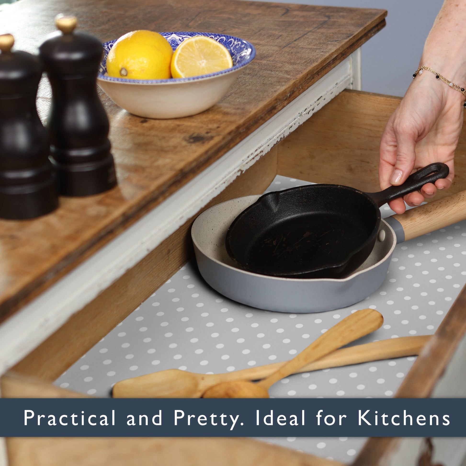 SOFT GREY POLKA DOT Wipe Clean & Unscented Drawer Liners - Wipe Clean Drawer Liners - The Master Herbalist