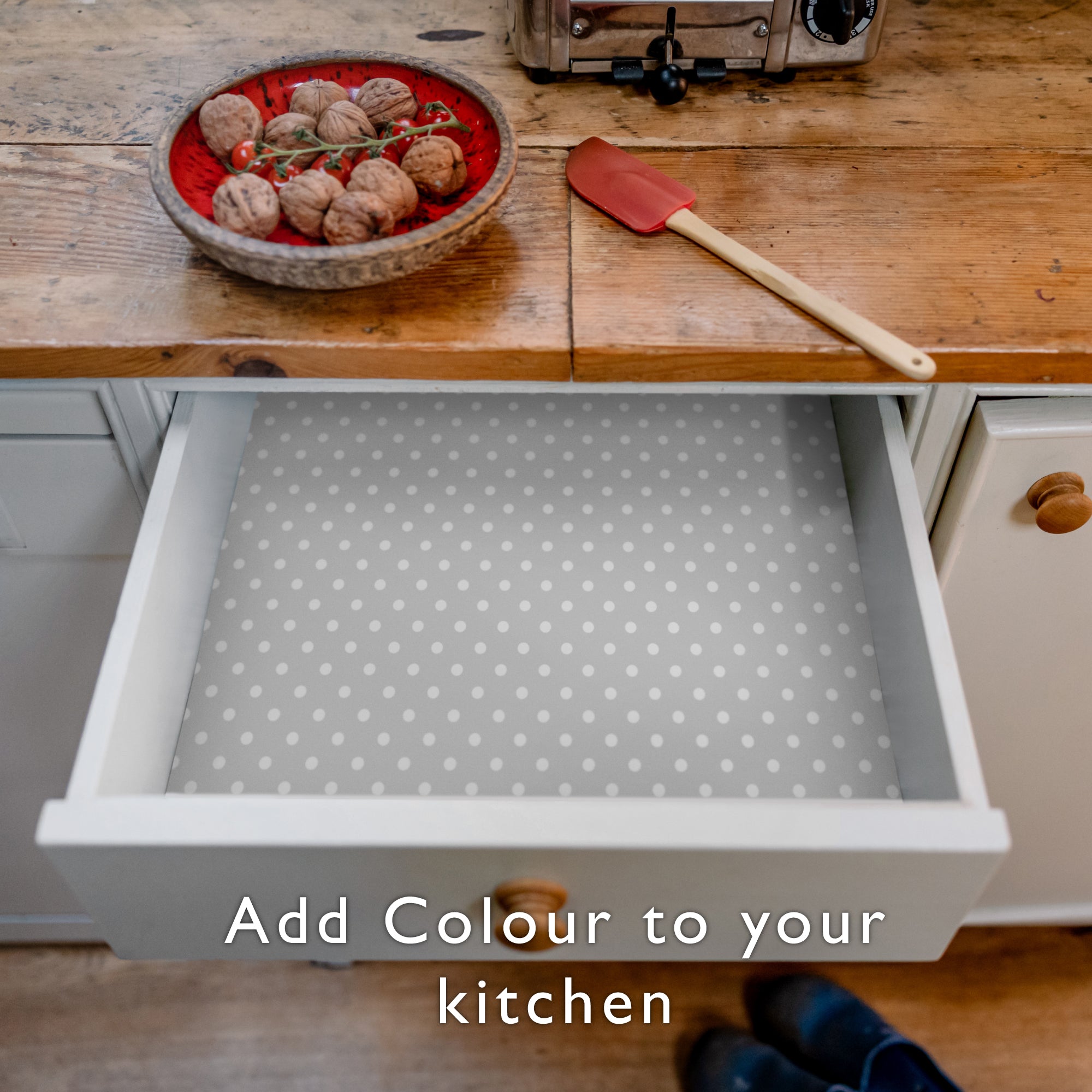 SOFT GREY POLKA DOT Wipe Clean & Unscented Drawer Liners