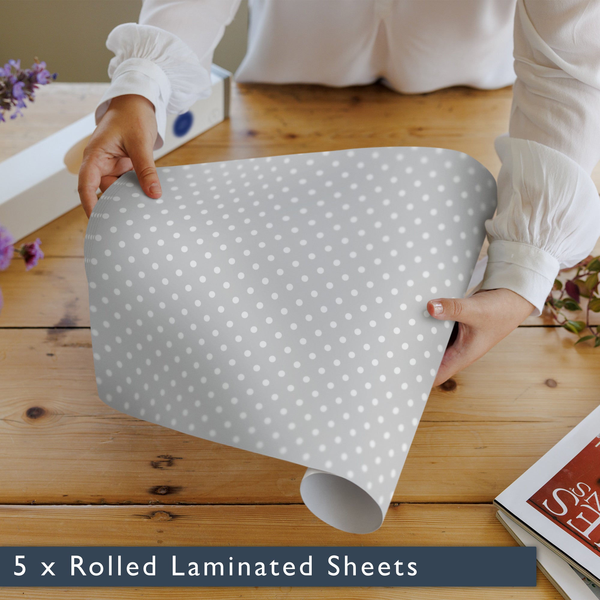 SOFT GREY POLKA DOT Wipe Clean & Unscented Drawer Liners