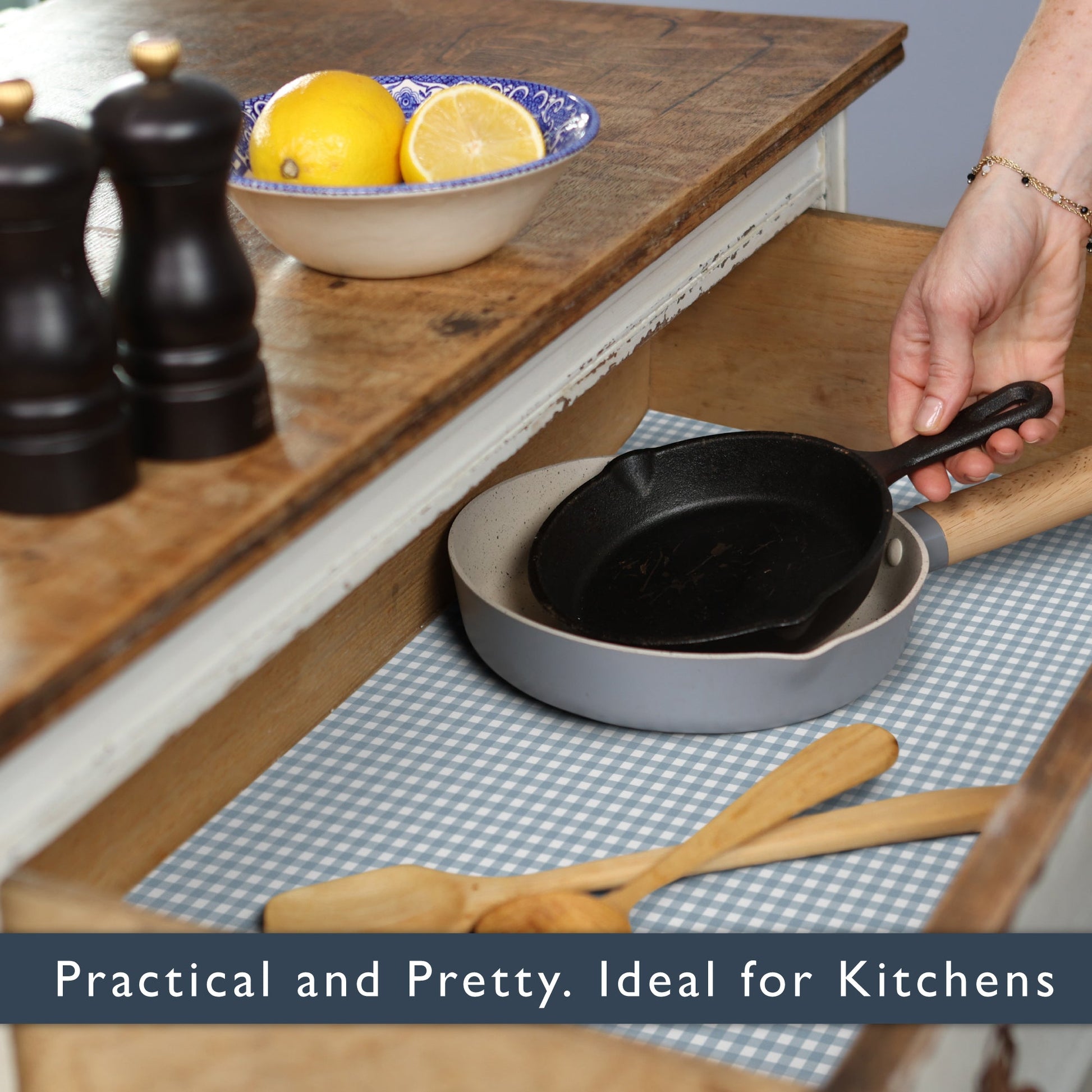 COOK'S BLUE GINGHAM Wipe Clean & Unscented Drawer Liners - Wipe Clean Drawer Liners - The Master Herbalist
