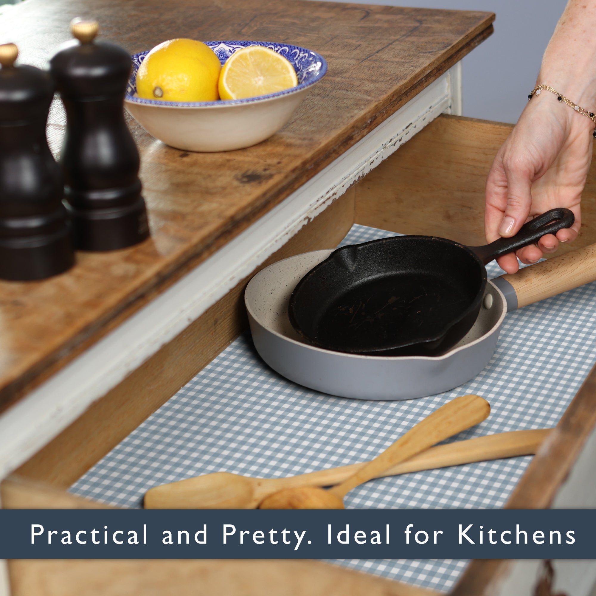 COOK'S BLUE GINGHAM Wipe Clean & Unscented Drawer Liners - Wipe Clean Drawer Liners - The Master Herbalist