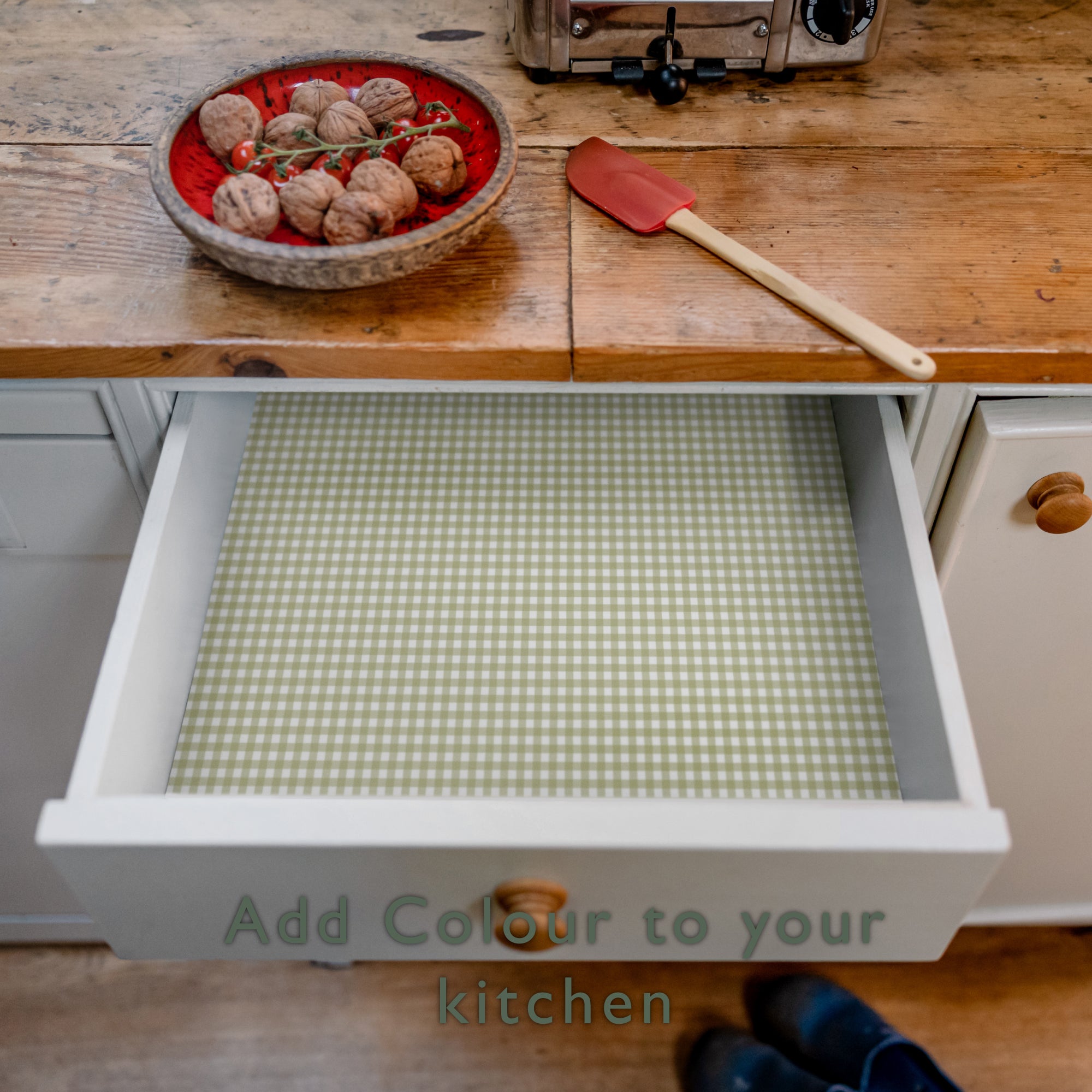 SAGE GREEN GINGHAM Wipe Clean & Unscented Drawer Liners