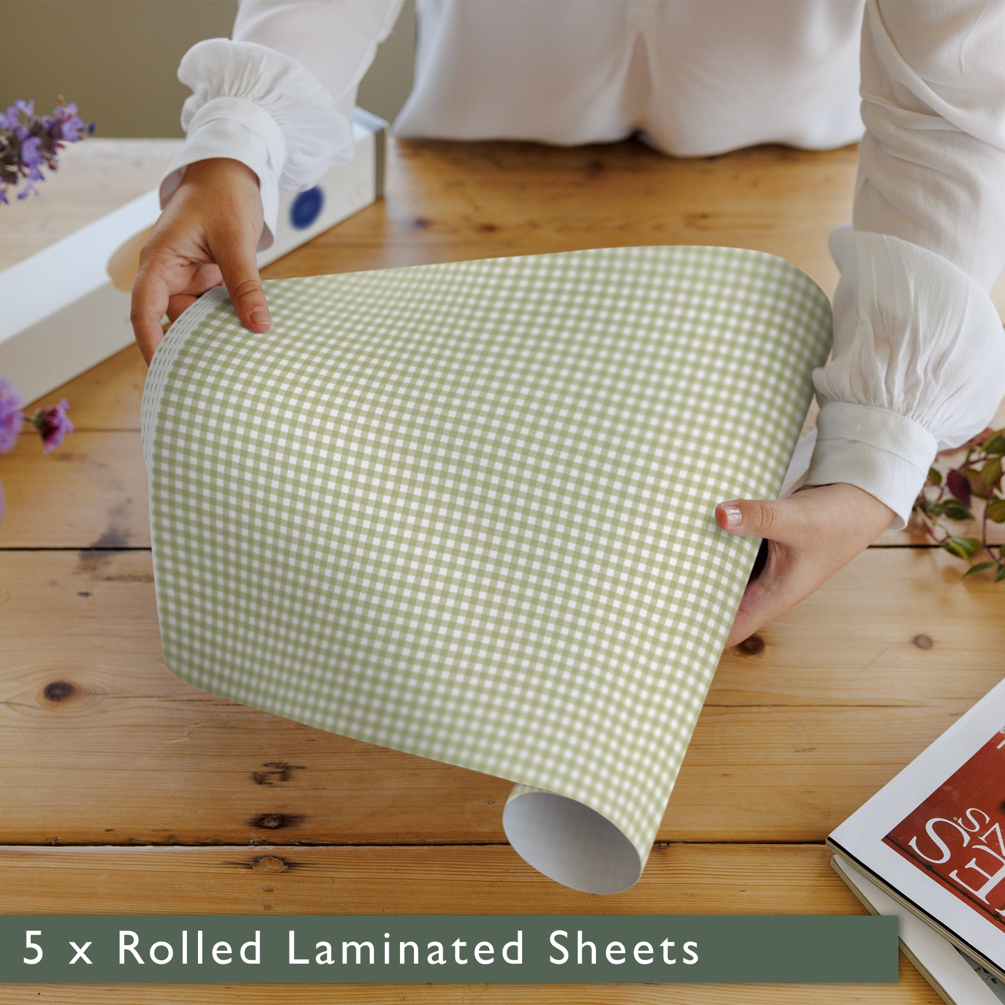 SAGE GREEN GINGHAM Wipe Clean & Unscented Drawer Liners
