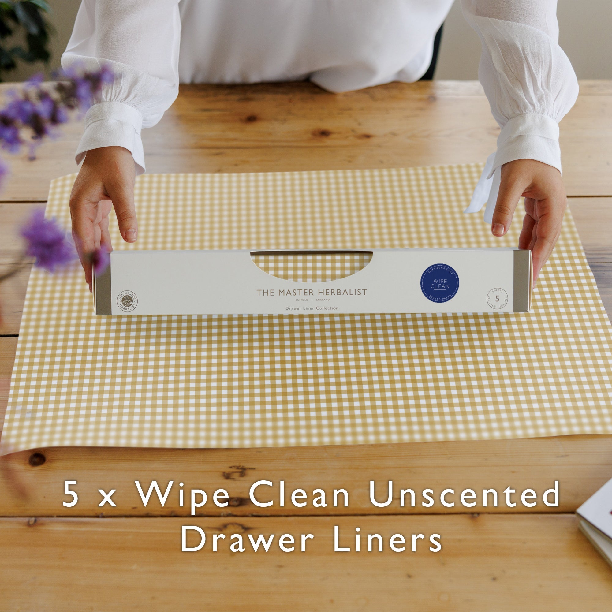 BARLEY GINGHAM Wipe Clean & Unscented Drawer Liners - Wipe Clean Drawer Liners - The Master Herbalist