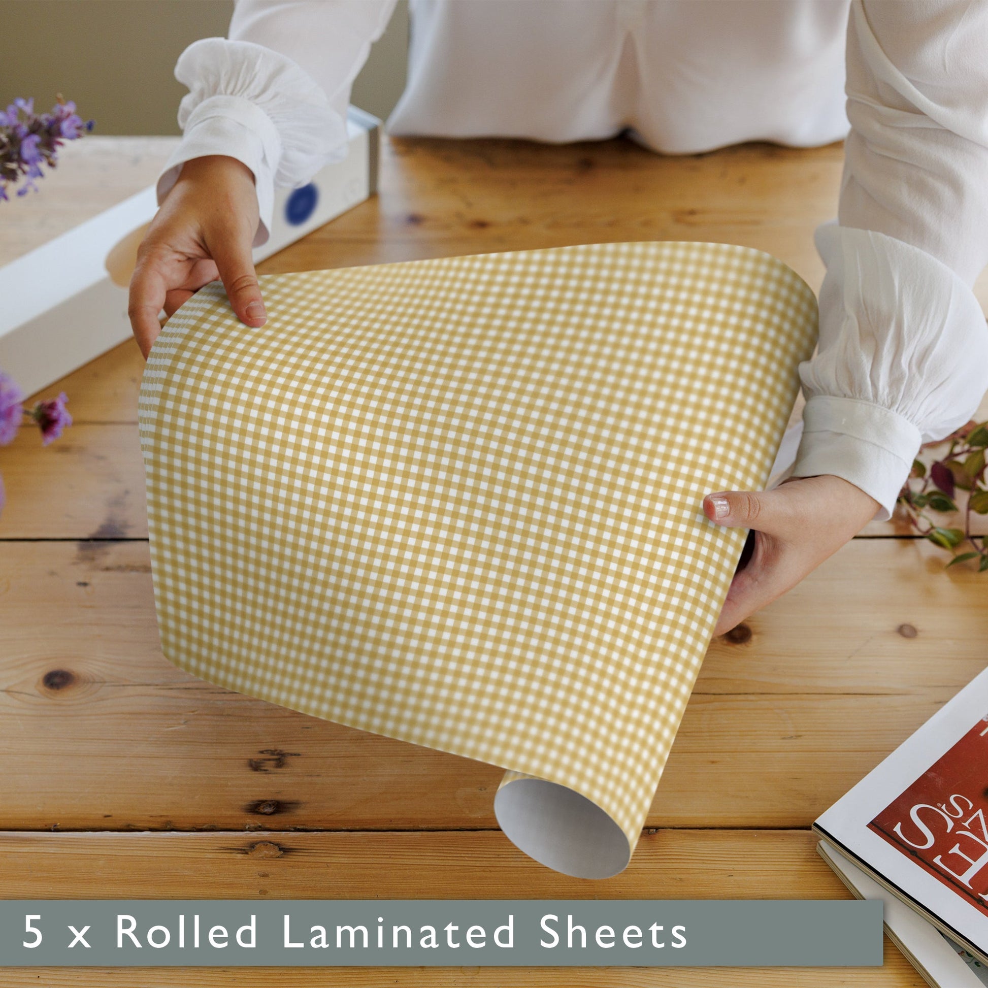 BARLEY GINGHAM Wipe Clean & Unscented Drawer Liners - Wipe Clean Drawer Liners - The Master Herbalist
