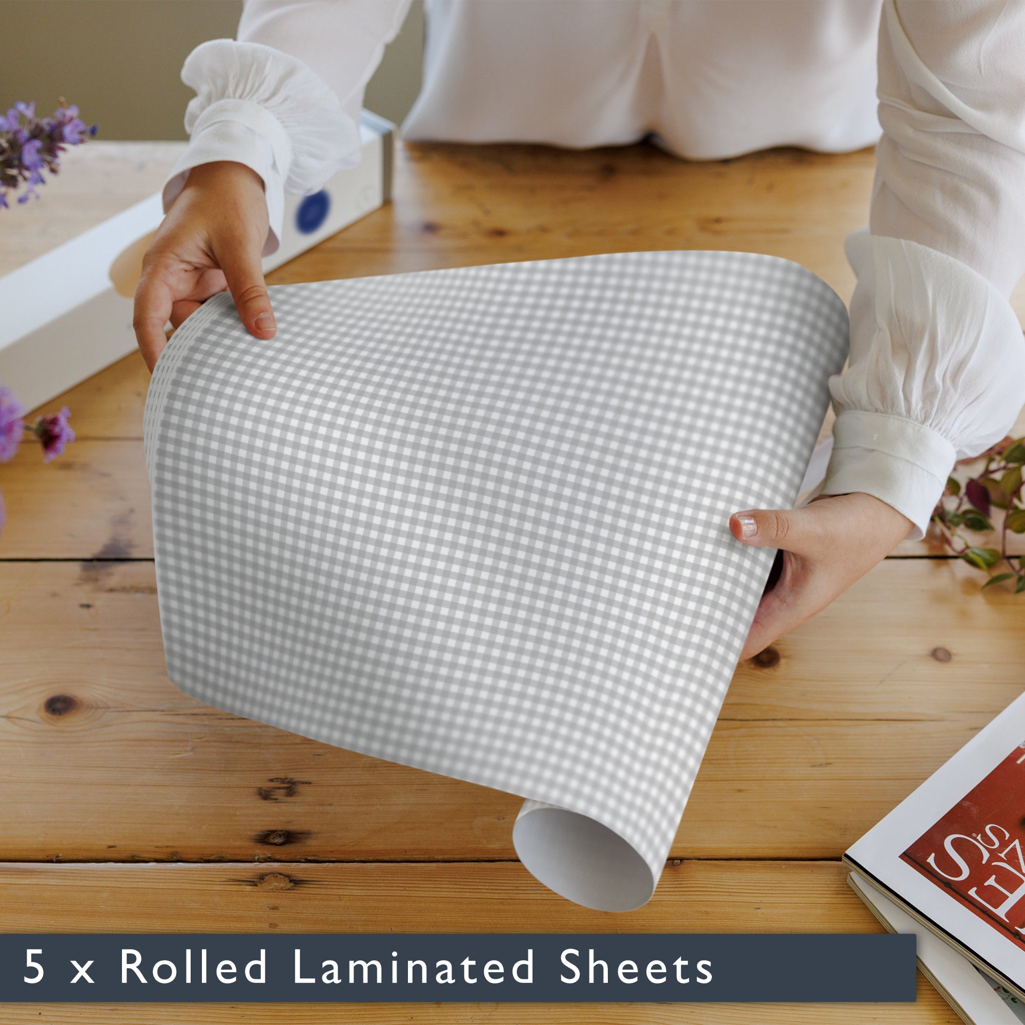 SOFT GREY GINGHAM Wipe Clean & Unscented Drawer Liners