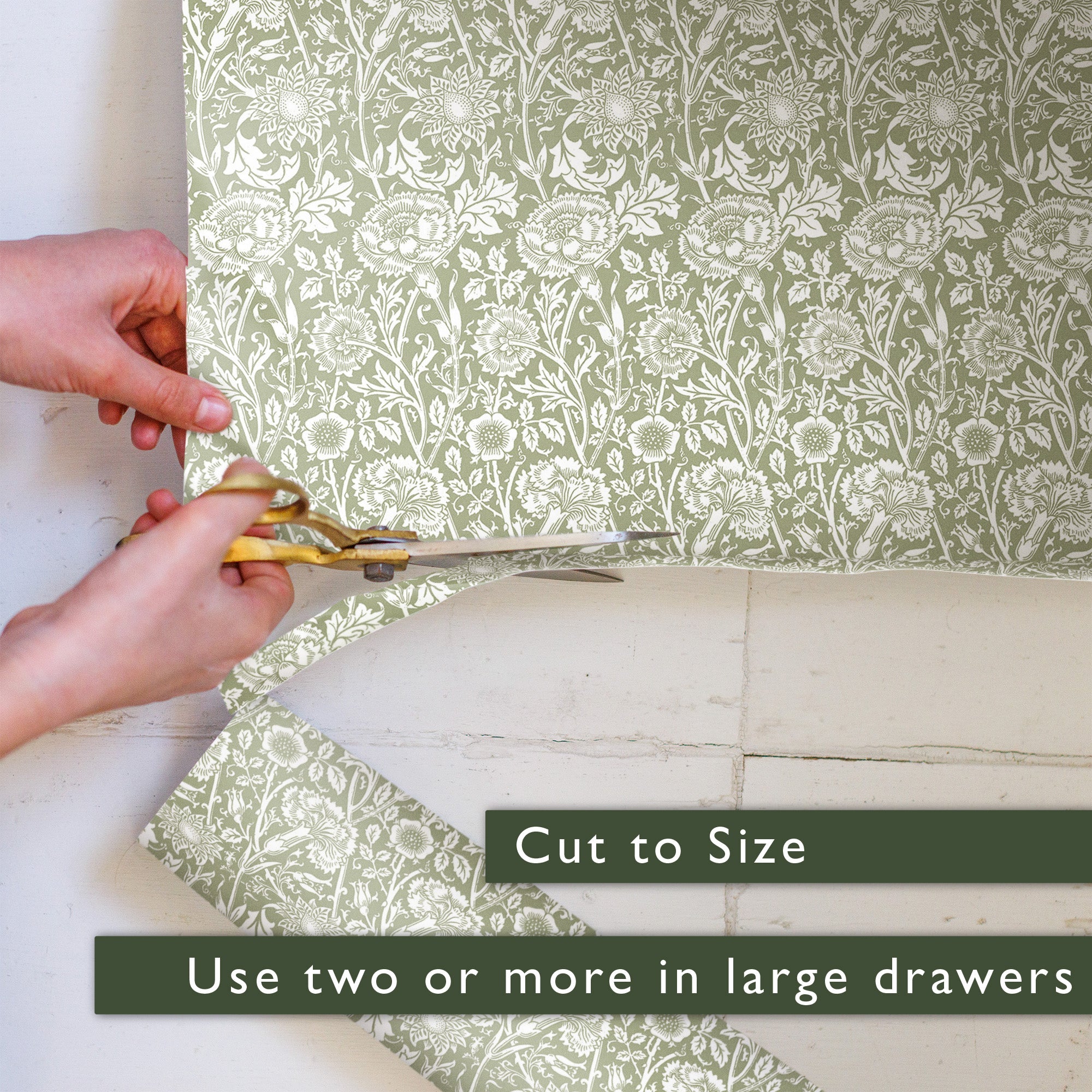 SAGE GREEN William Morris Wipe Clean & Unscented Drawer Liners - Wipe Clean Drawer Liners - The Master Herbalist