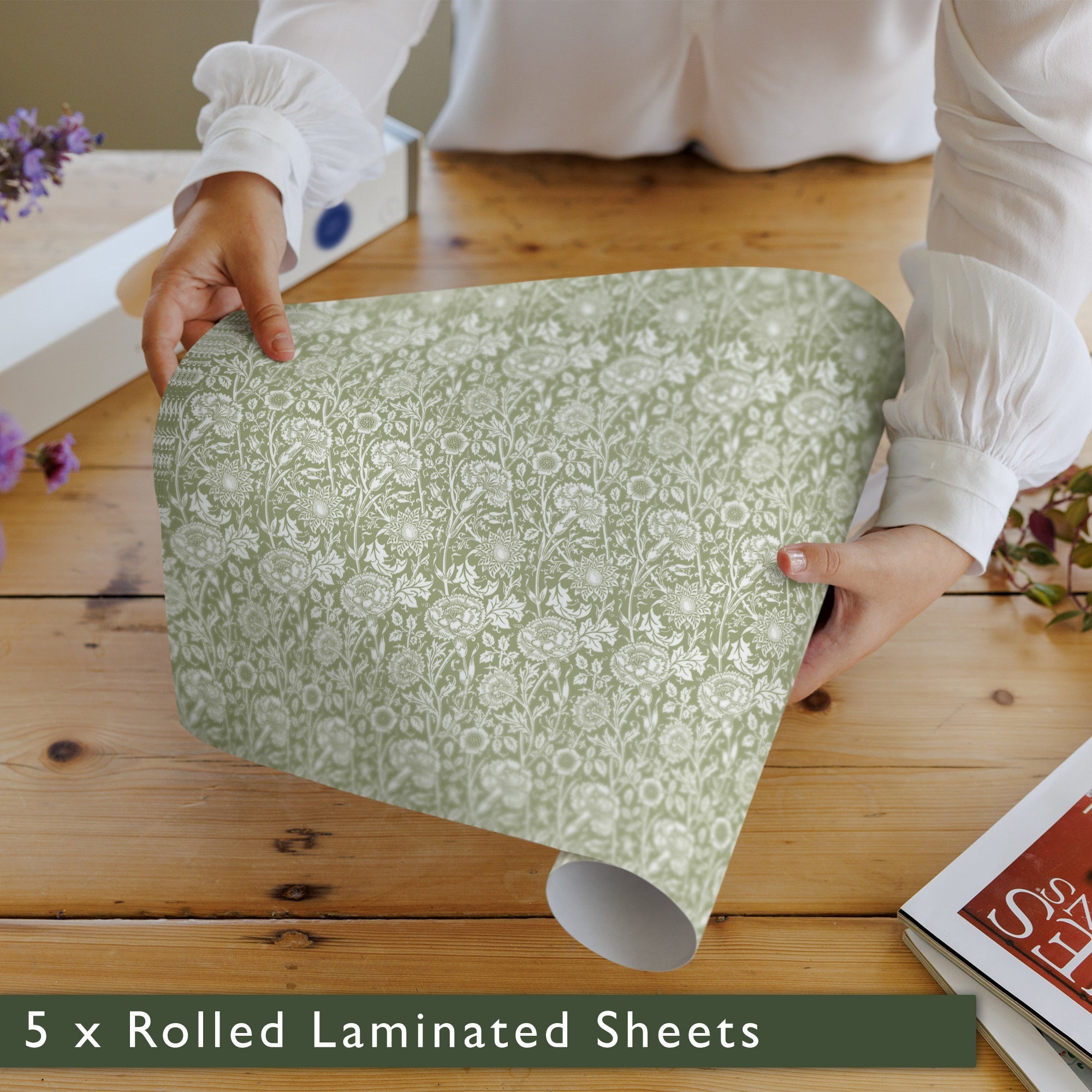 SAGE GREEN William Morris Wipe Clean & Unscented Drawer Liners - Wipe Clean Drawer Liners - The Master Herbalist