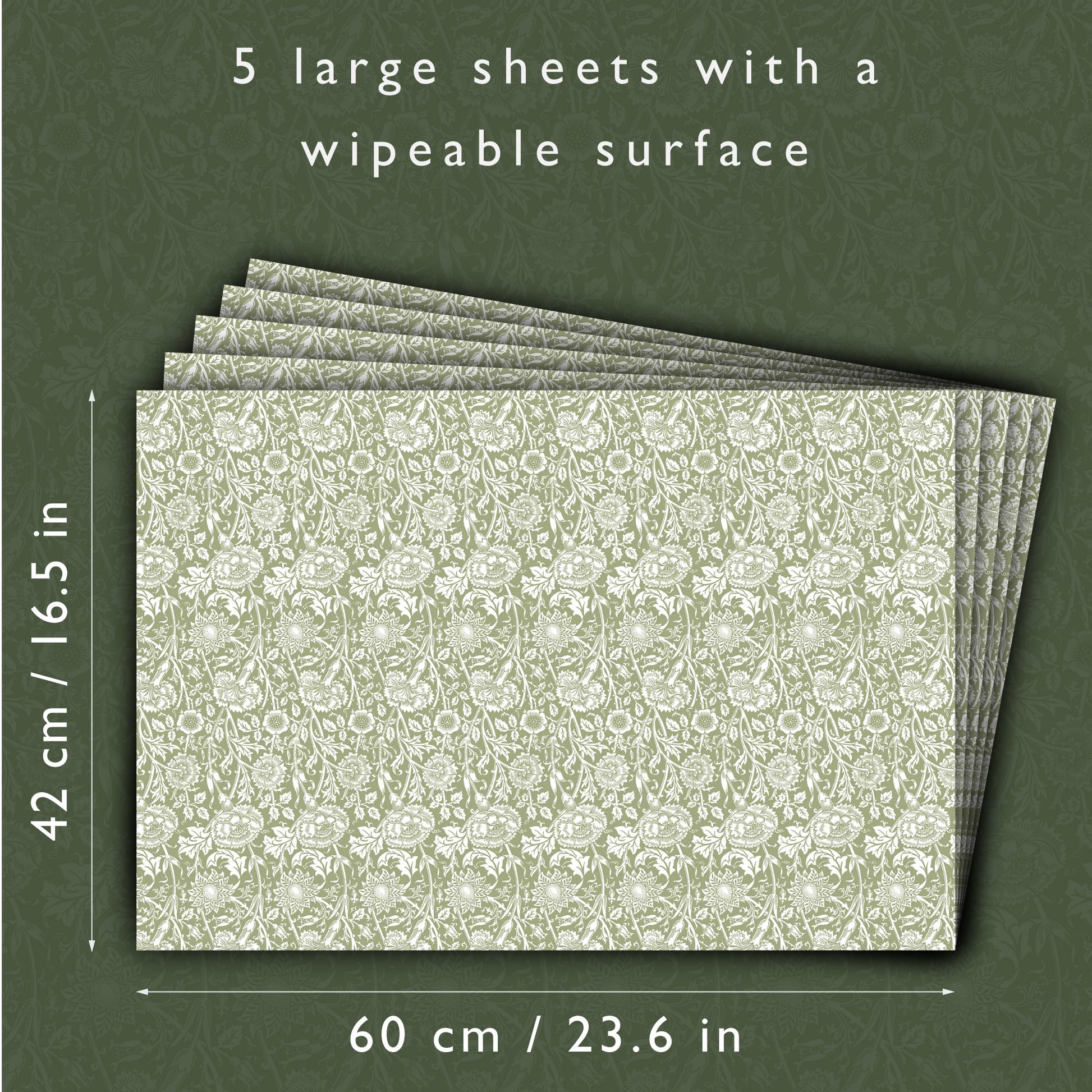 SAGE GREEN William Morris Wipe Clean & Unscented Drawer Liners - Wipe Clean Drawer Liners - The Master Herbalist