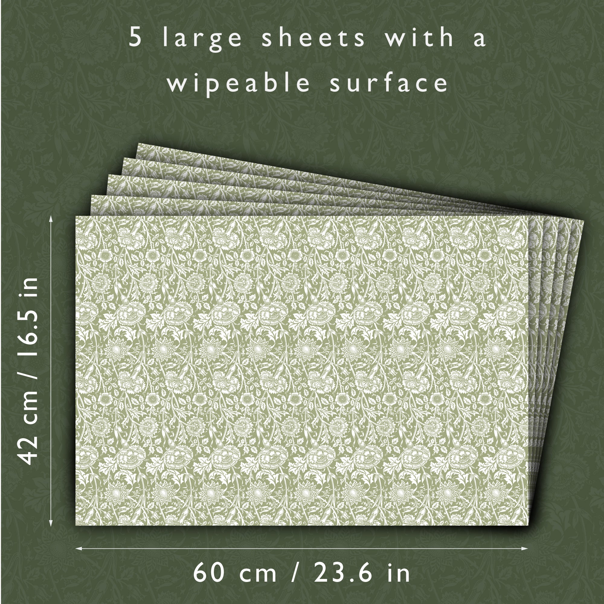 SAGE GREEN William Morris Wipe Clean & Unscented Drawer Liners - Wipe Clean Drawer Liners - The Master Herbalist