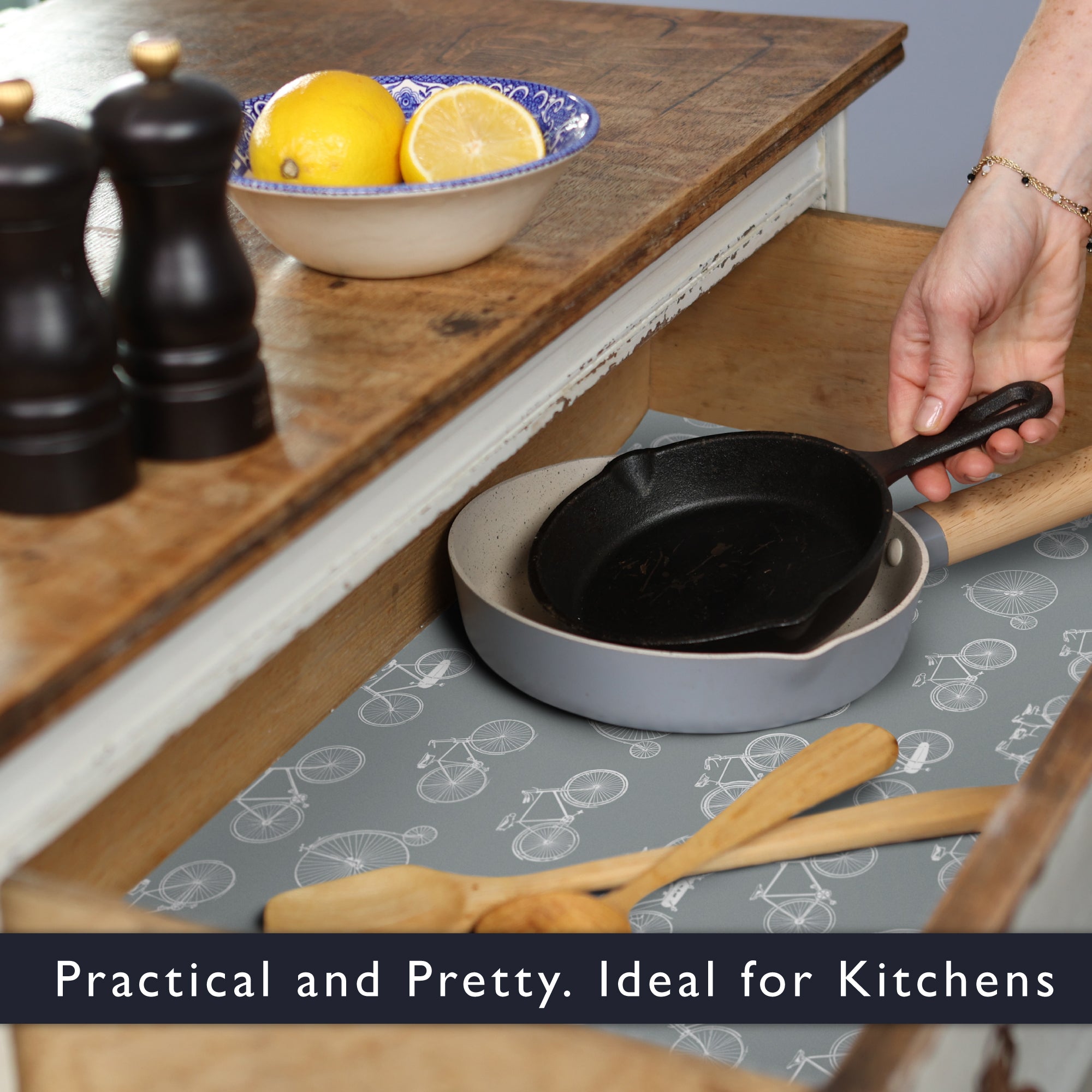 BICYCLE Design on DUSK BLUE Wipe Clean & Unscented Drawer Liners - Wipe Clean Drawer Liners - The Master Herbalist