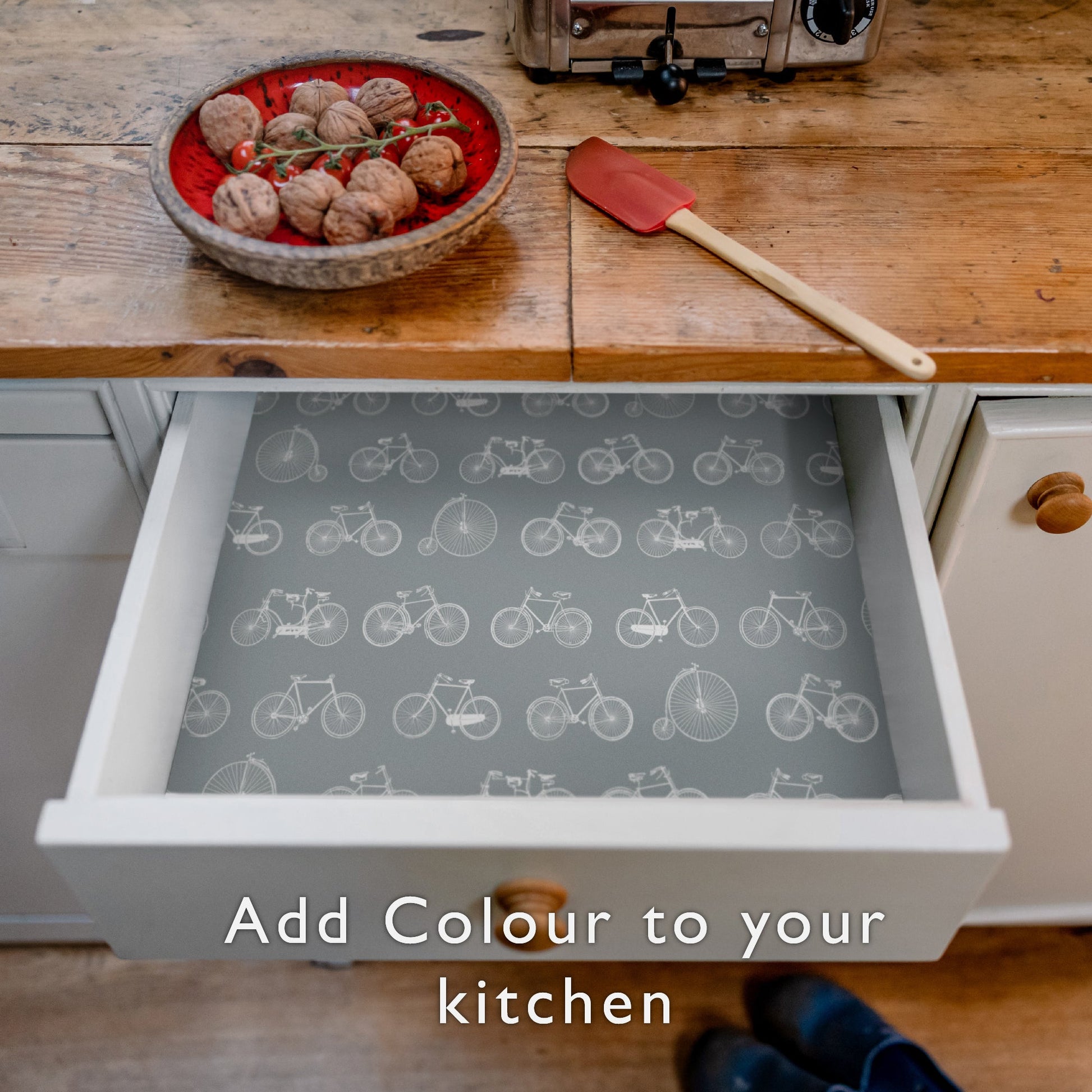 BICYCLE Design on DUSK BLUE Wipe Clean & Unscented Drawer Liners - Wipe Clean Drawer Liners - The Master Herbalist