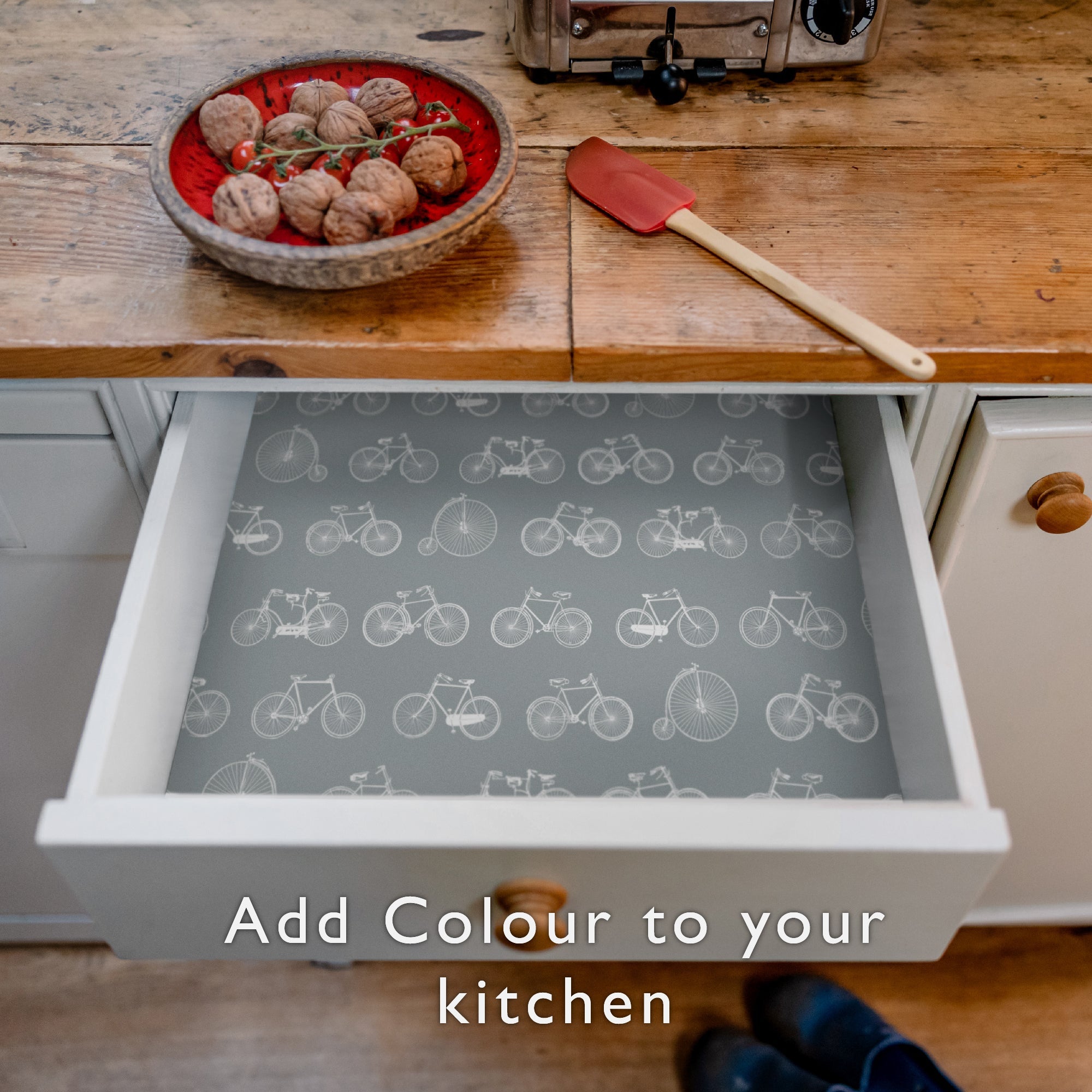 BICYCLE Design on DUSK BLUE Wipe Clean & Unscented Drawer Liners - Wipe Clean Drawer Liners - The Master Herbalist