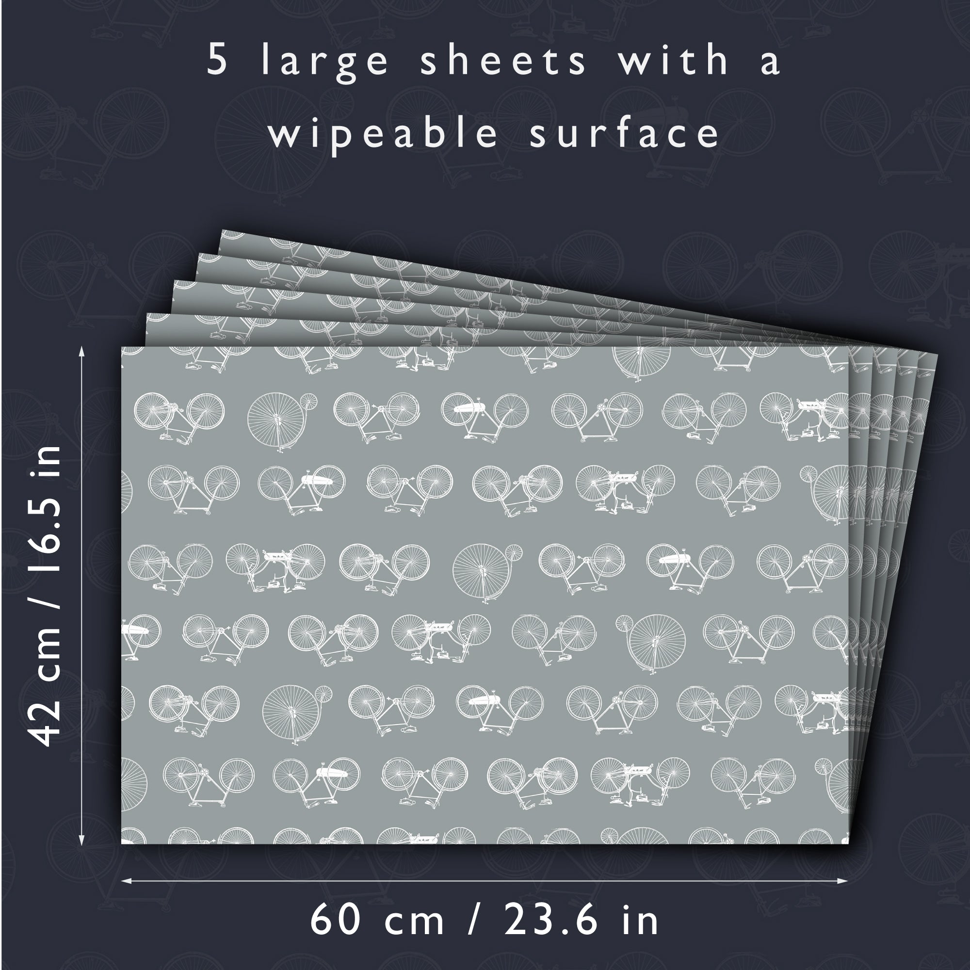 BICYCLE Design on DUSK BLUE Wipe Clean & Unscented Drawer Liners