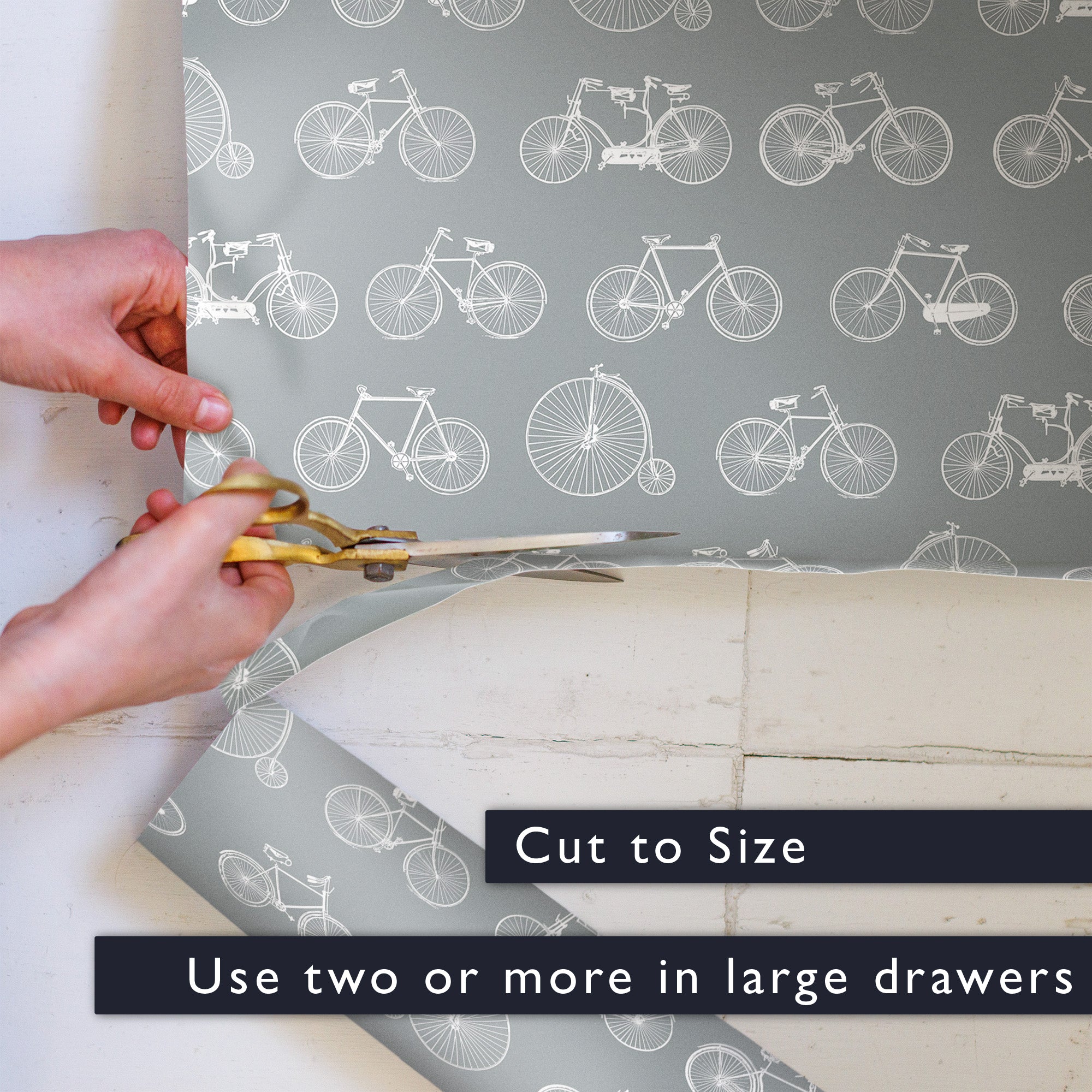 BICYCLE Design on DUSK BLUE Wipe Clean & Unscented Drawer Liners