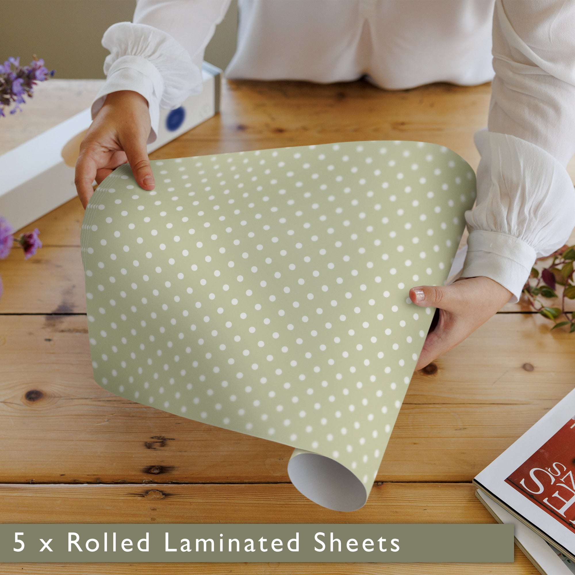 SAGE GREEN POLKA DOT Wipe Clean & Unscented Drawer Liners