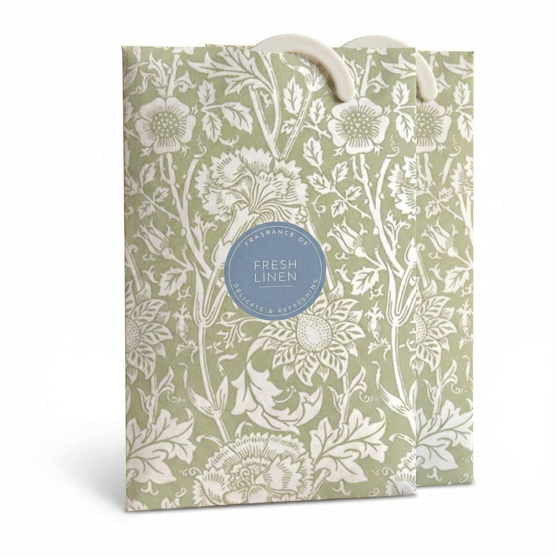 FRESH LINEN Scented Wardrobe Freshener in a WILLIAM MORRIS Design in SAGE GREEN | Pack of 2