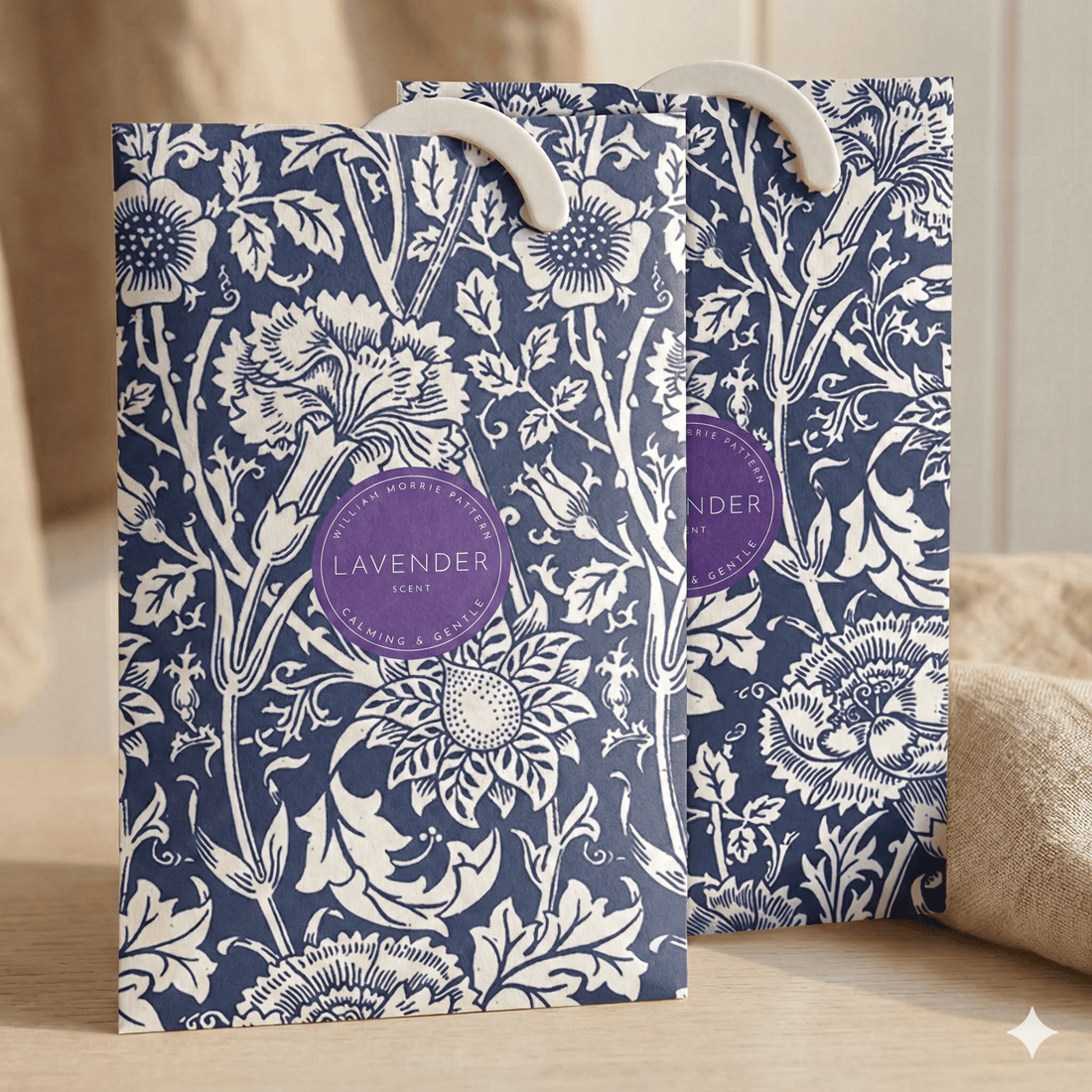 LAVENDER Scented Wardrobe Freshener in a WILLIAM MORRIS Design in BLUE | Pack of 2