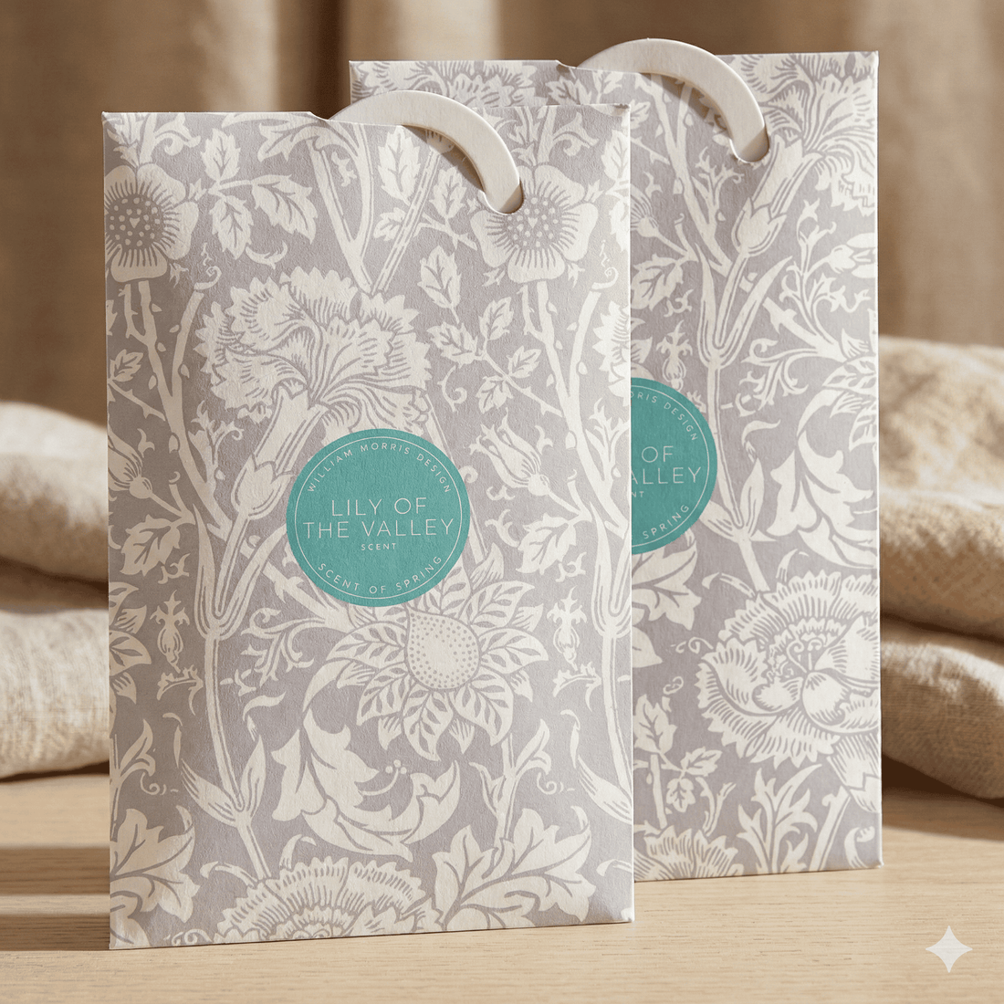LILY OF THE VALLEY Scented Wardrobe Freshener in a WILLIAM MORRIS Design in GREY | Pack of 2