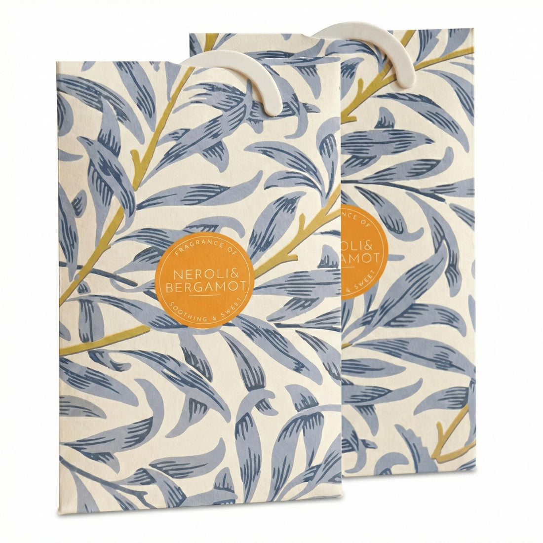 NEROLI & BERGAMOT Scented Wardrobe Freshener in a WILLIAM MORRIS Inspired WILLOW Design | Contains Essential Oils | PACK OF 2 | Made in the UK.
