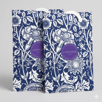 PACK OF 2 - The Master Herbalist's Hanging Lavender Scented Wardrobe Freshener or Drawer Sachet in a William Morris Pink + Rose print in Royal Blue, to complement our Traditional Scented Drawer Liners.&nbsp;