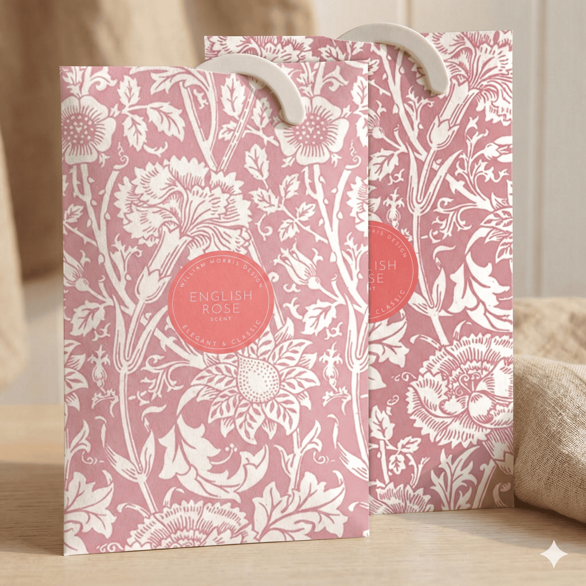 ROSE Scented Wardrobe Freshener in a WILLIAM MORRIS Design in PINK | Pack of 2