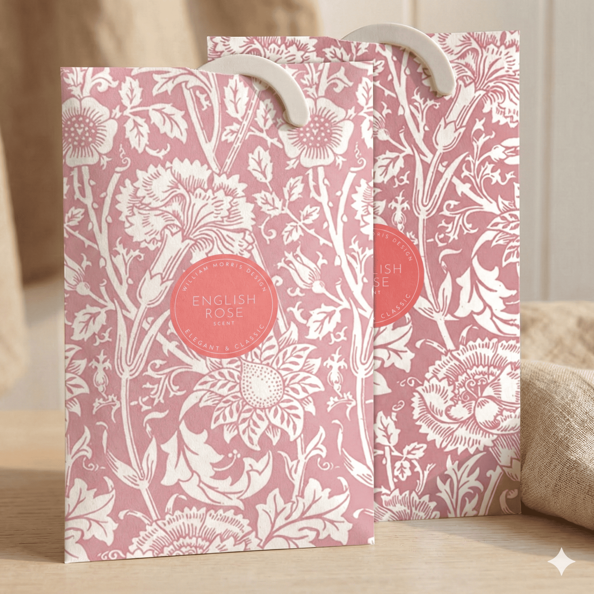 ROSE Scented Wardrobe Freshener in a WILLIAM MORRIS Design in PINK | Pack of 2