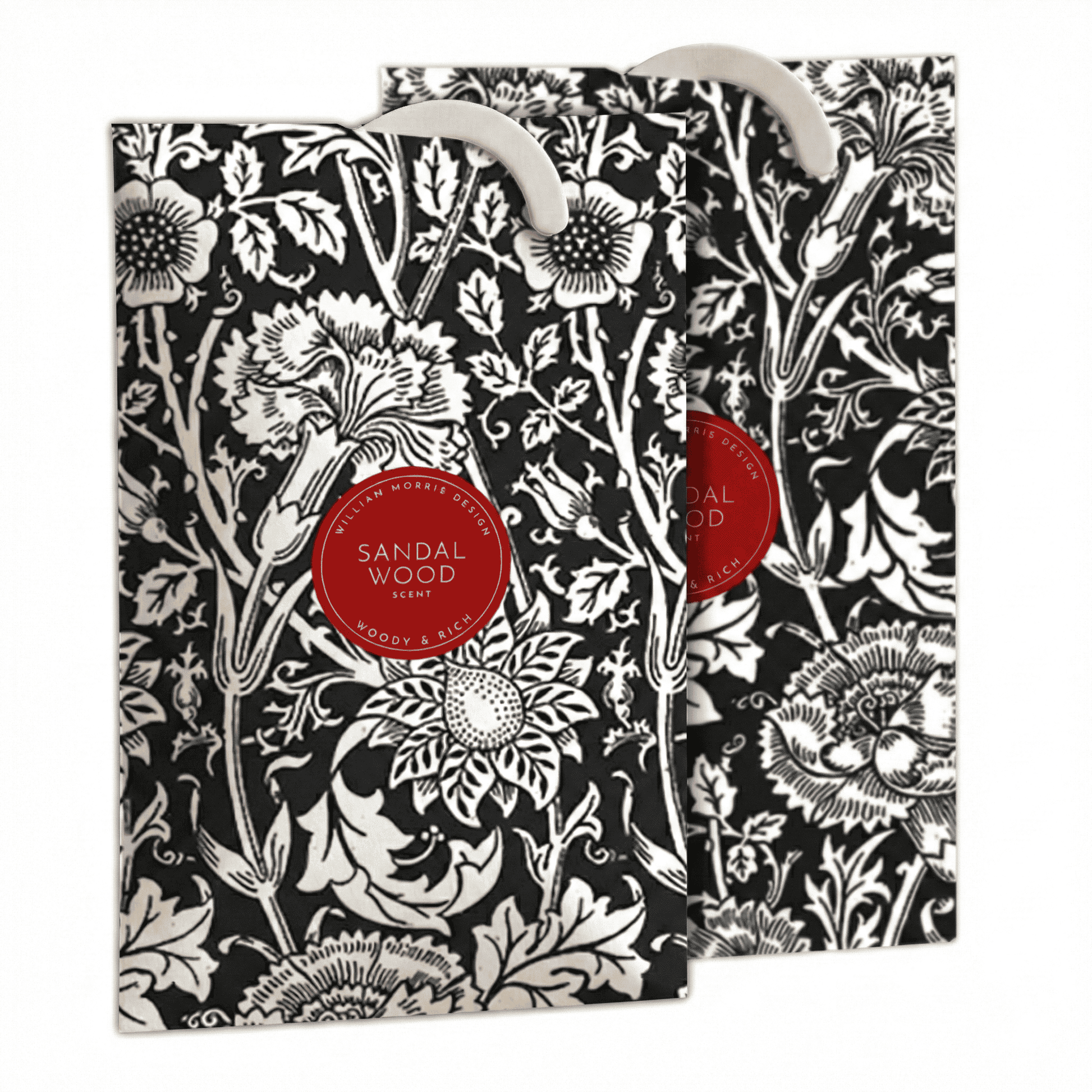 SANDALWOOD Scented Wardrobe Freshener in a WILLIAM MORRIS Design in BLACK | Pack of 2