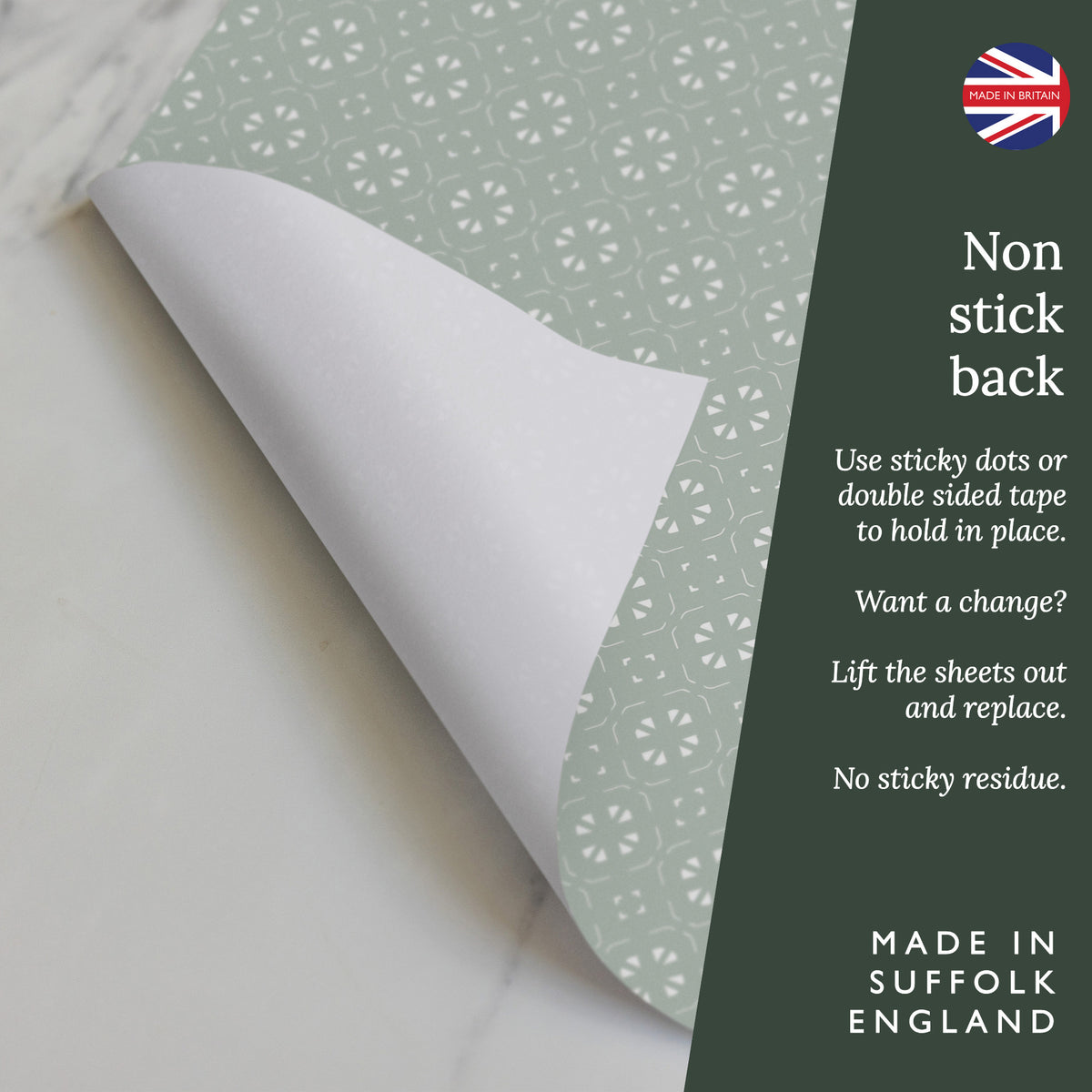 Non-stick back: hold the liners in place with sticky dots or double-sided tape, then lift out to replace, leaving no residue