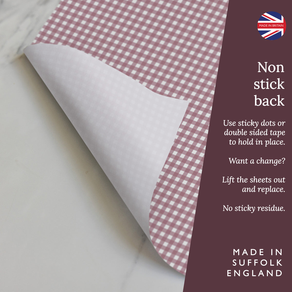 Non-stick back: hold the liners in place with sticky dots or double-sided tape, then lift out to replace, leaving no residue